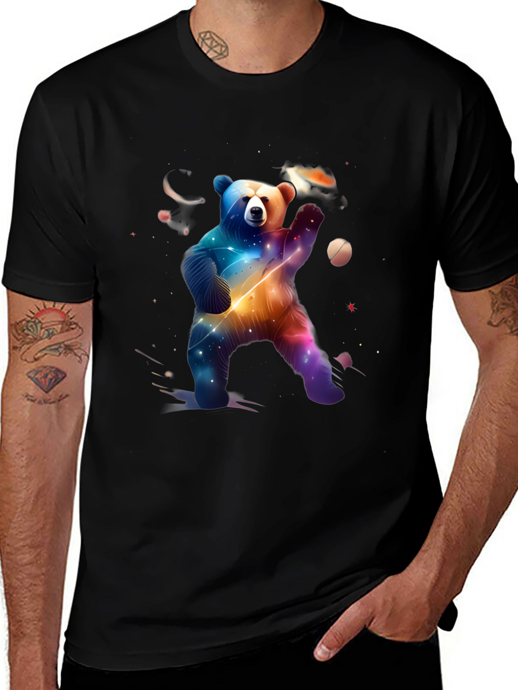 Cosmic Bear Graphic Tee - Black Cotton Blend
