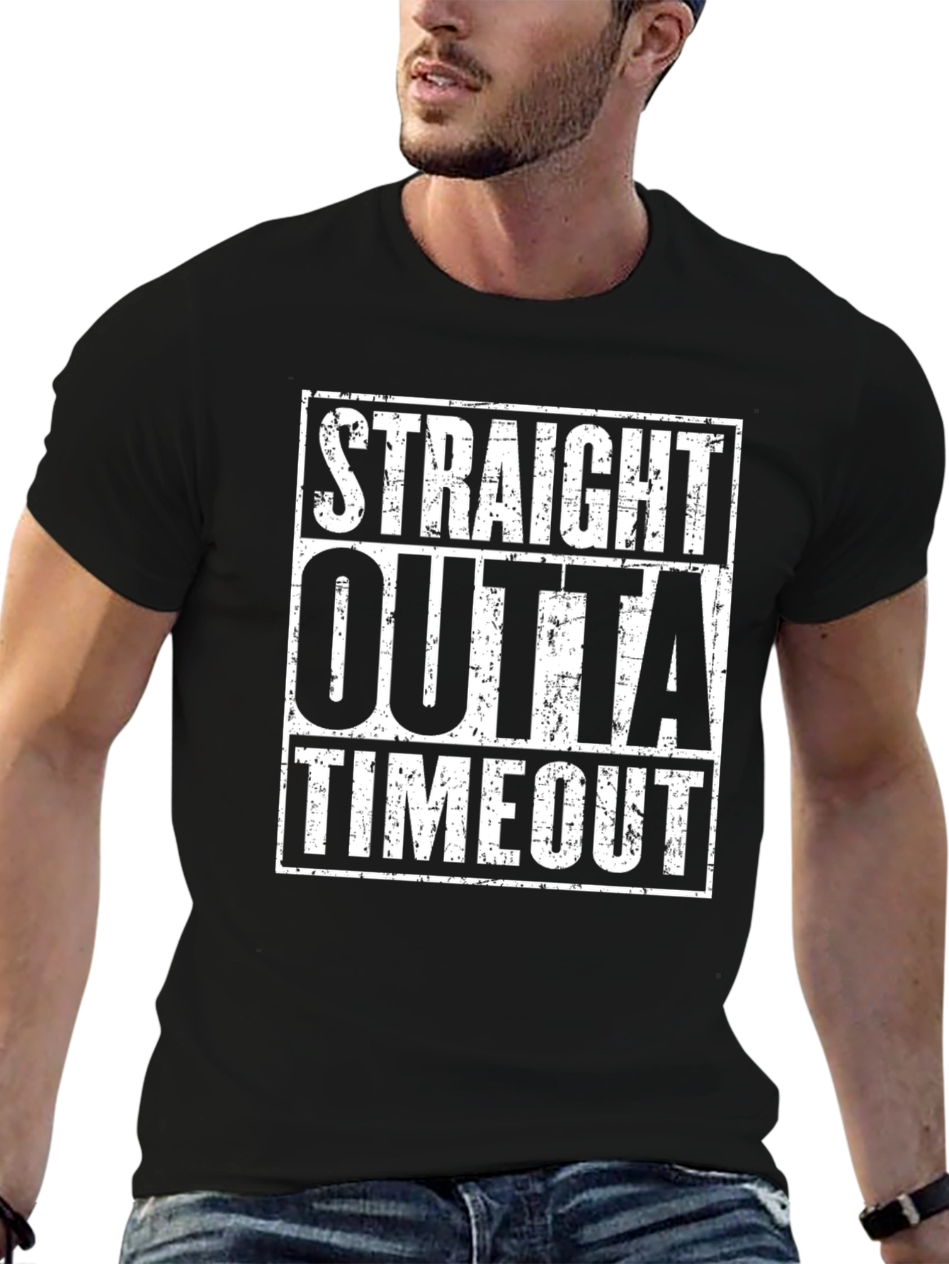 Straight Outta Timeout Black Graphic T-Shirt