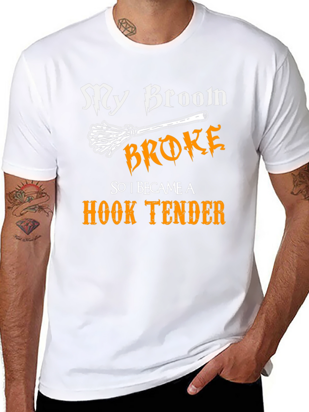 My Broom Broke Hook Tender T-Shirt Funny Halloween Tee