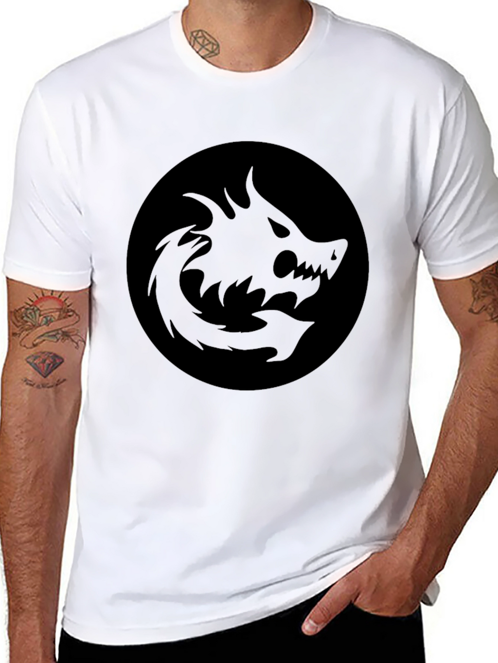 Mens Black Graphic Tee - Dragon Circle Design