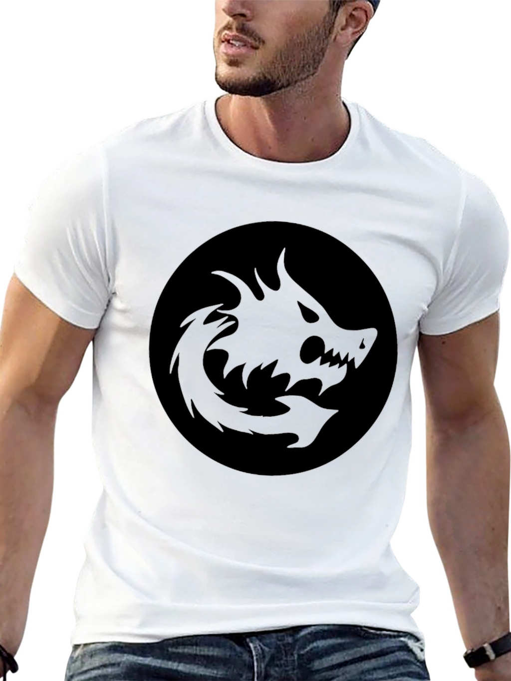 Mens Black Graphic Tee - Dragon Circle Design