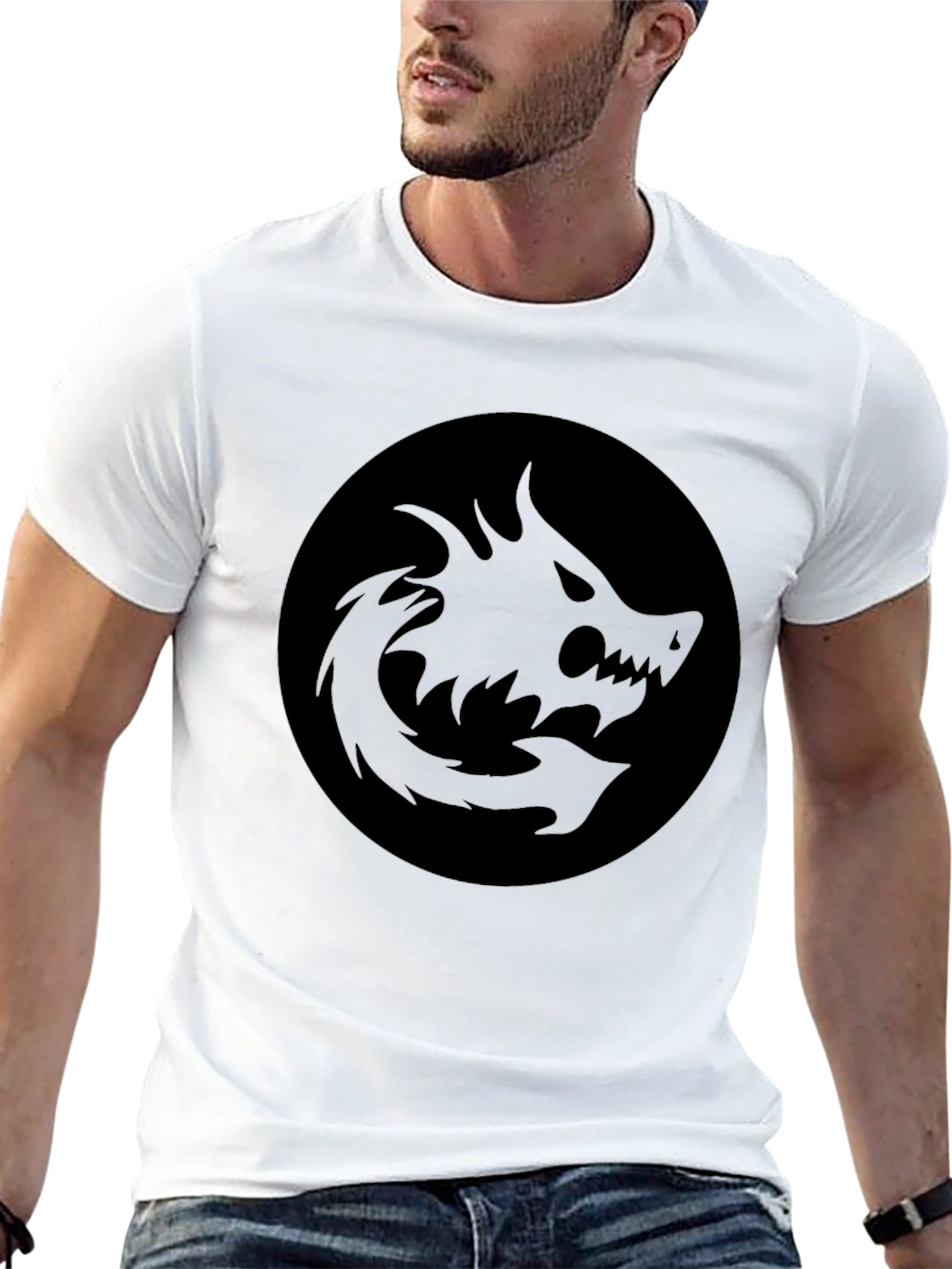 Mens Black Graphic Tee - Dragon Circle Design
