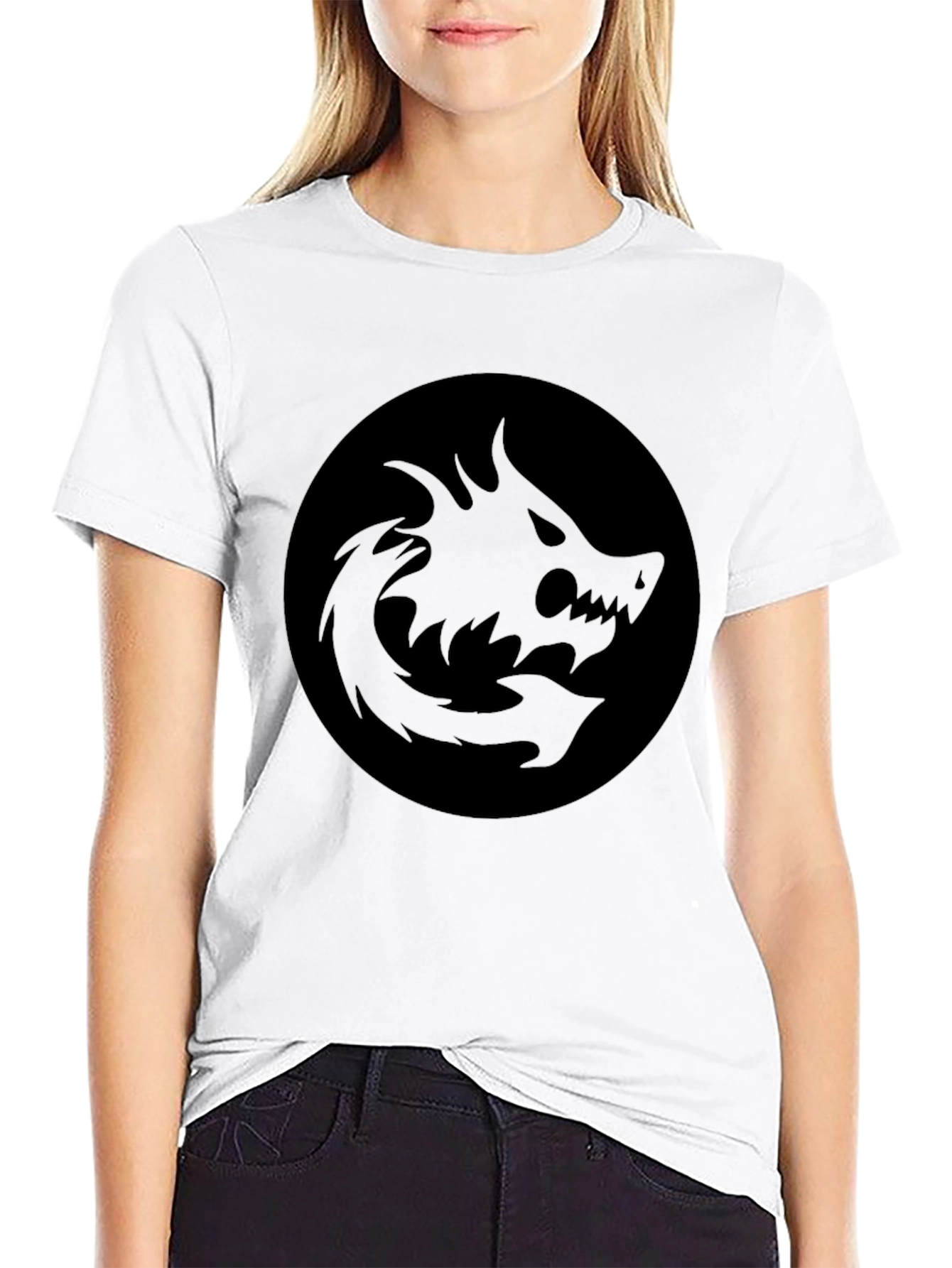 Mens Black Graphic Tee - Dragon Circle Design