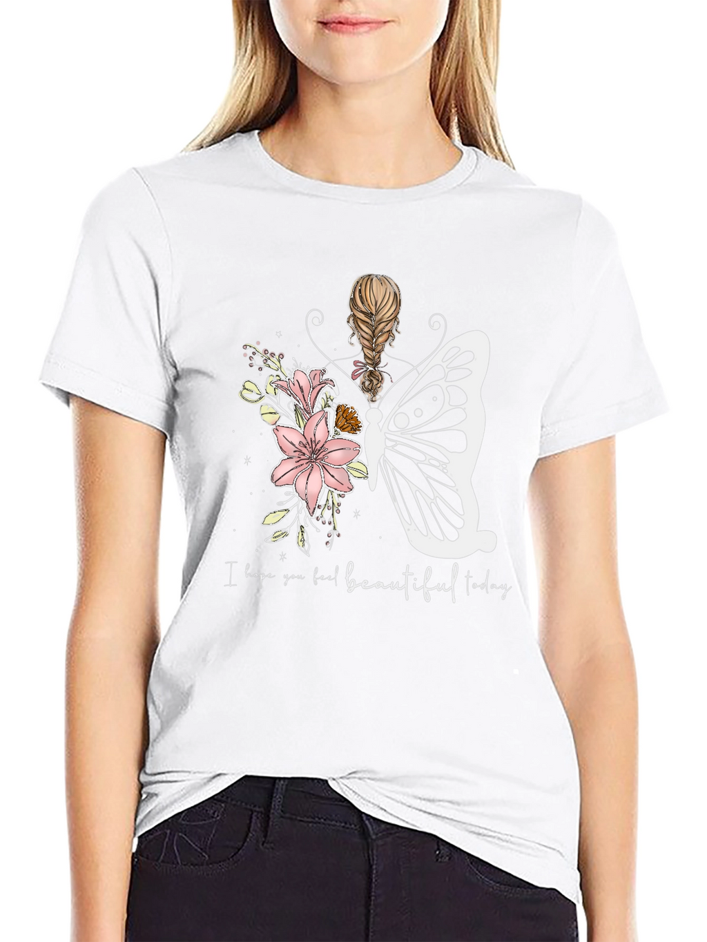 Floral Butterfly Graphic T-Shirt - Feel Beautiful