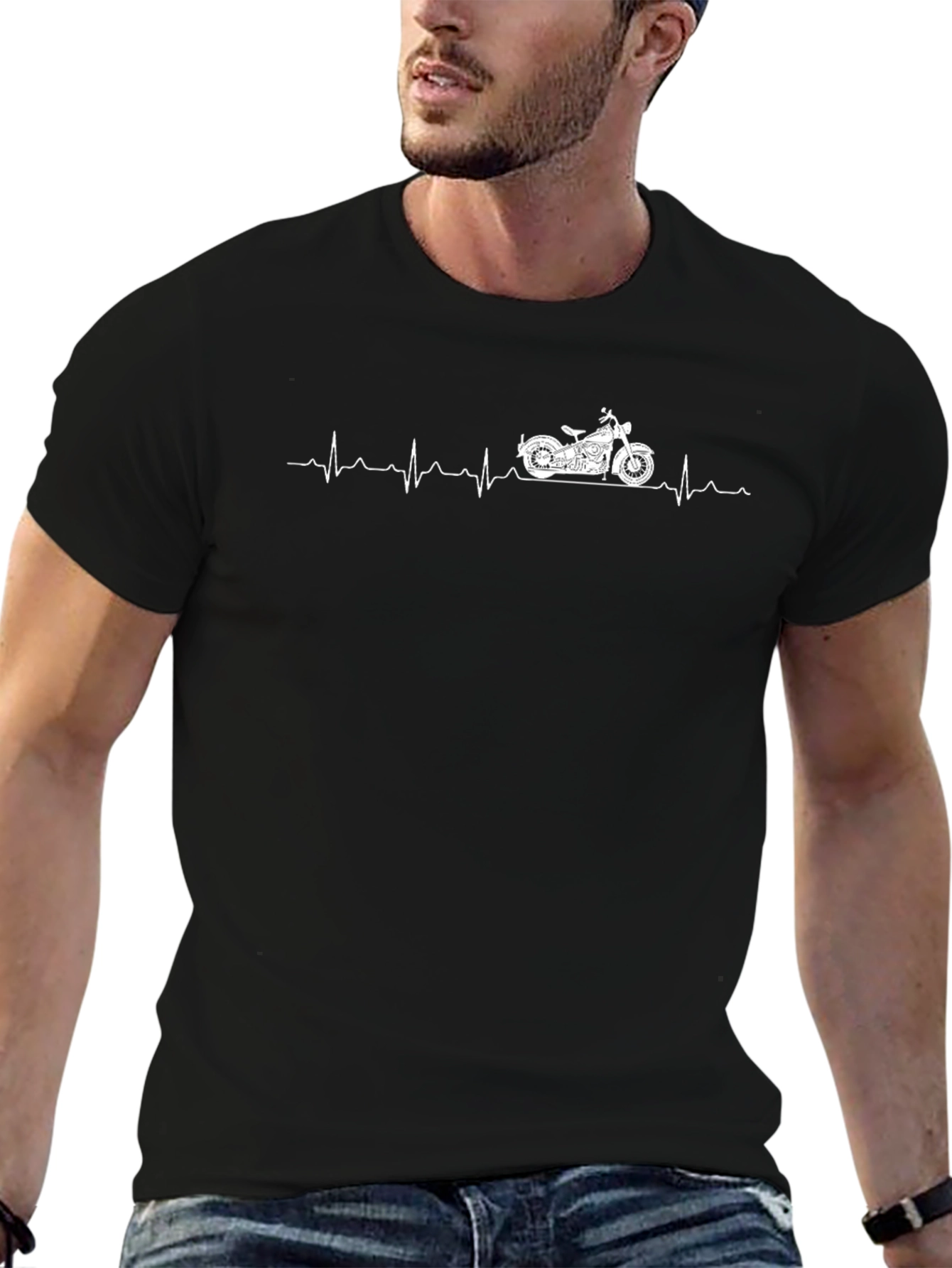 Motorcycle Heartbeat Graphic Tee - Black
