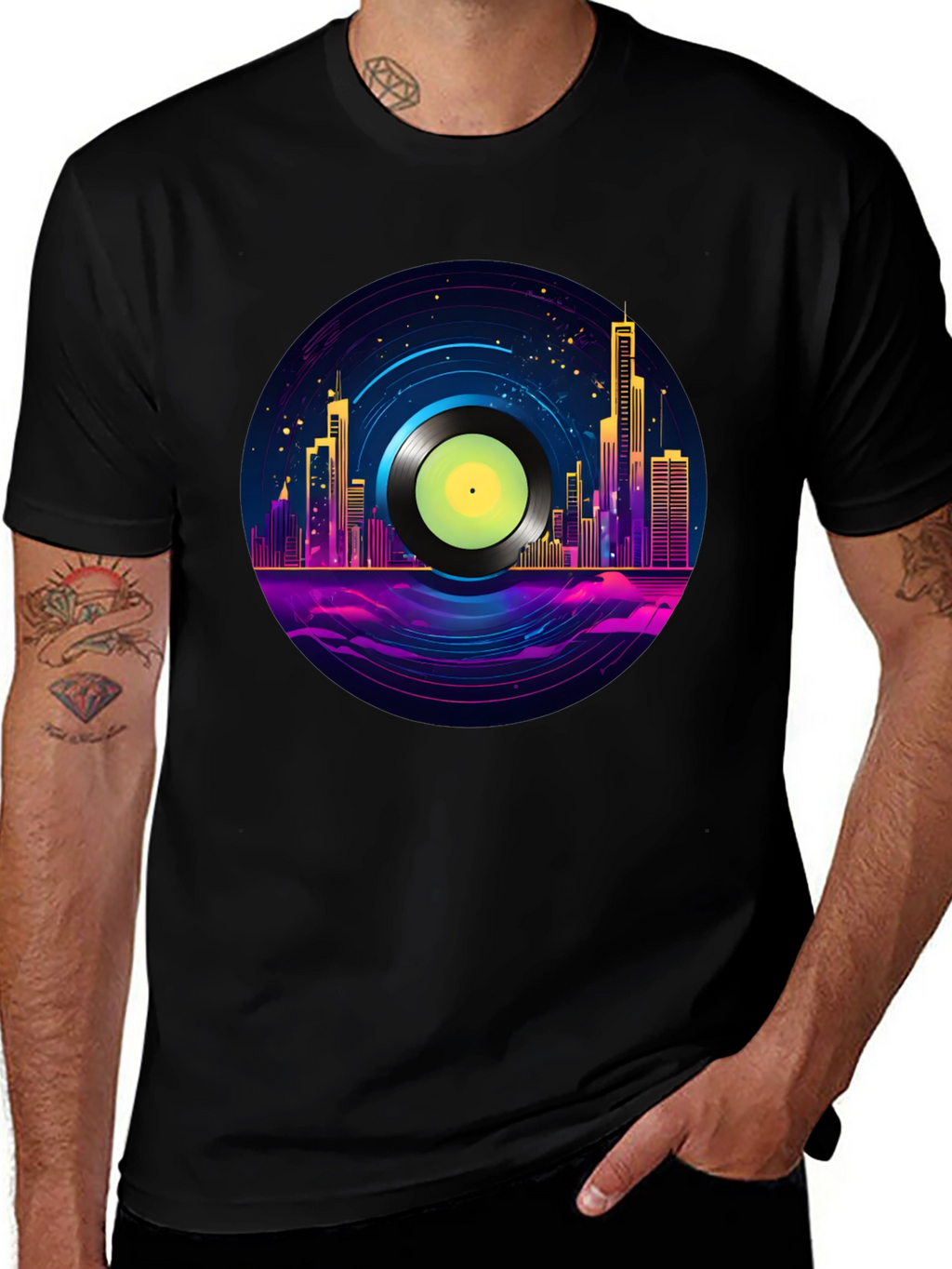 Retro City Vinyl Record Graphic T-Shirt