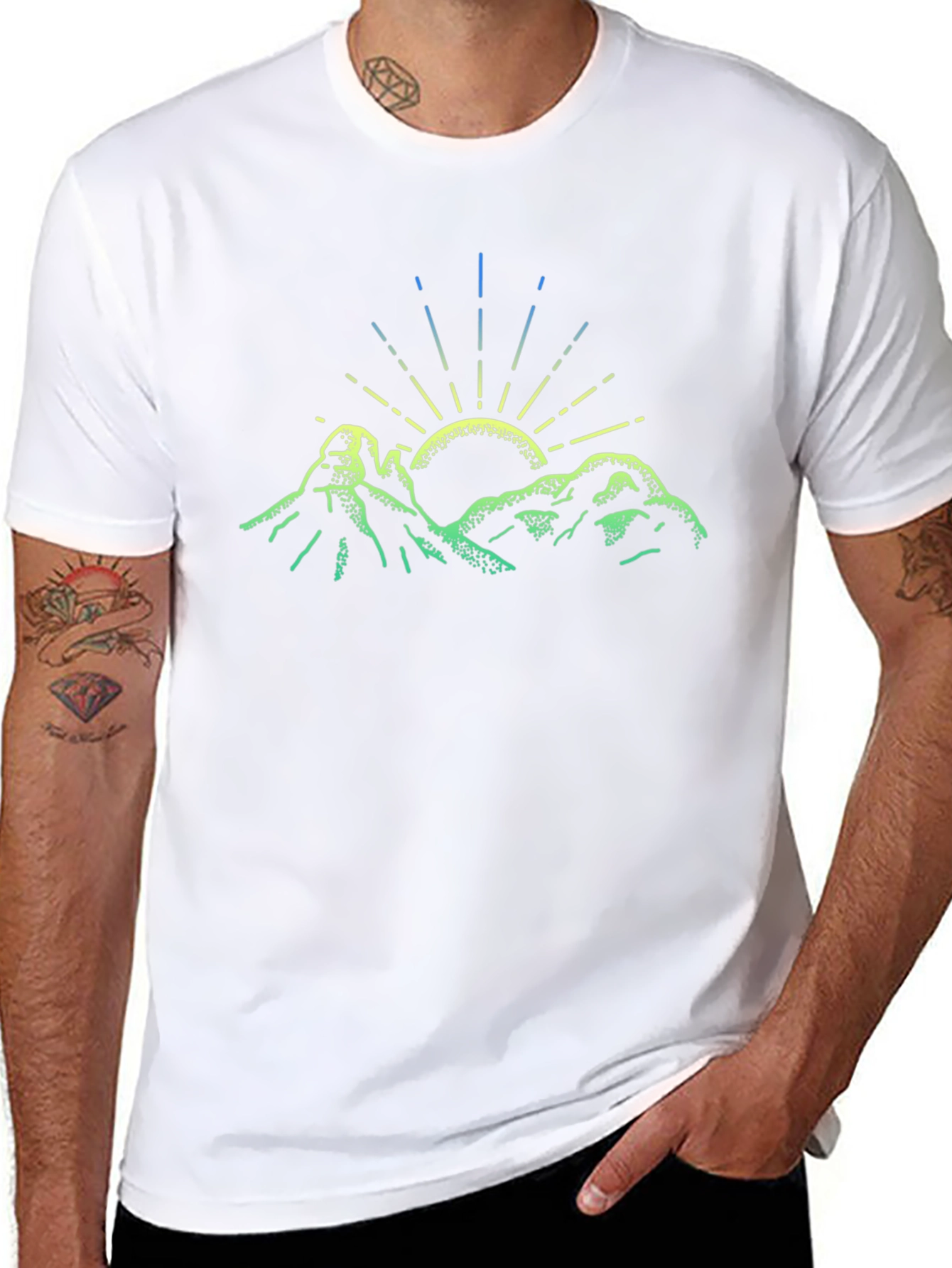 Mountain Sun Graphic Tee - Black Cotton T-Shirt