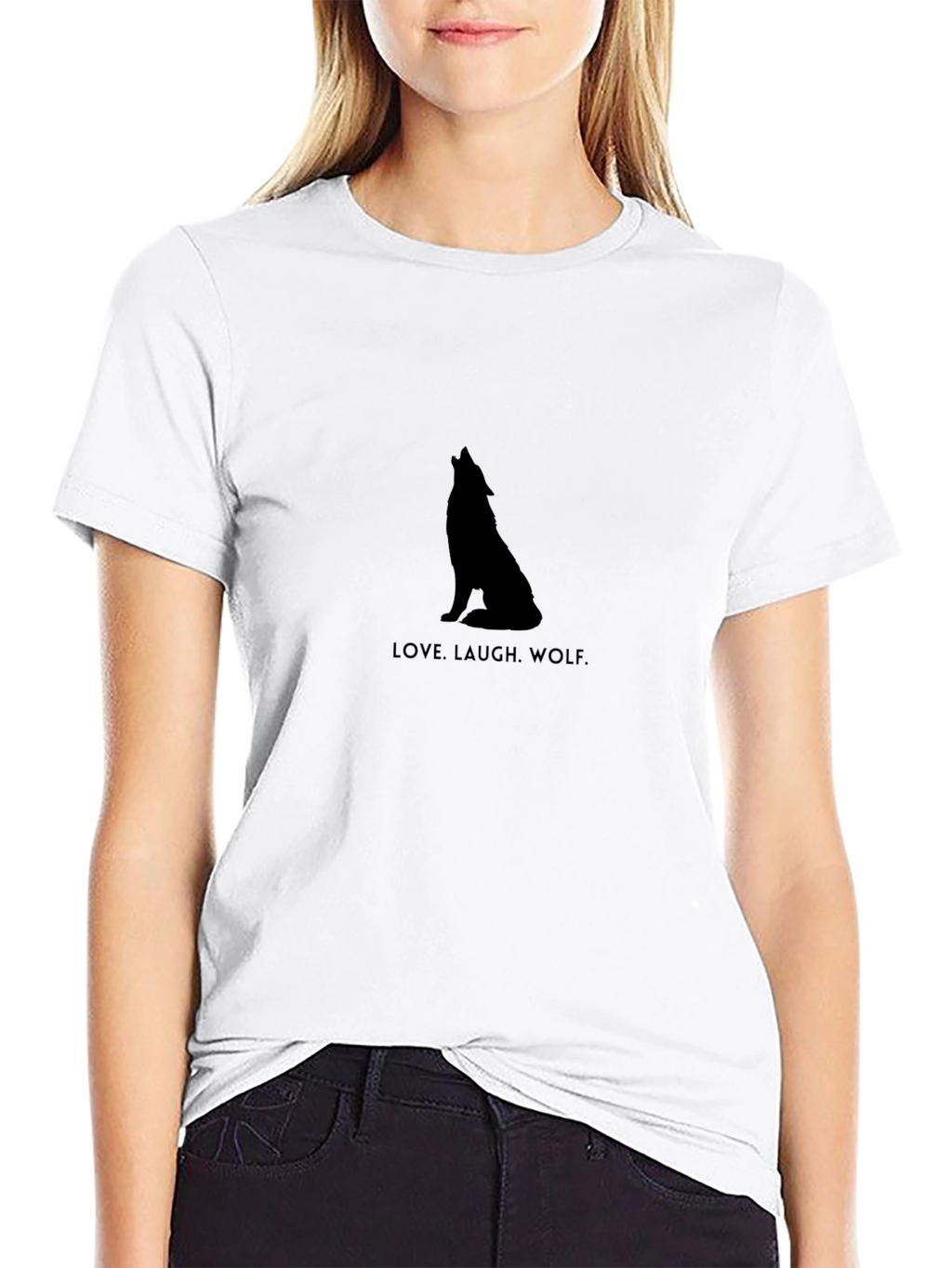 Love Laugh Wolf Black Graphic T-Shirt