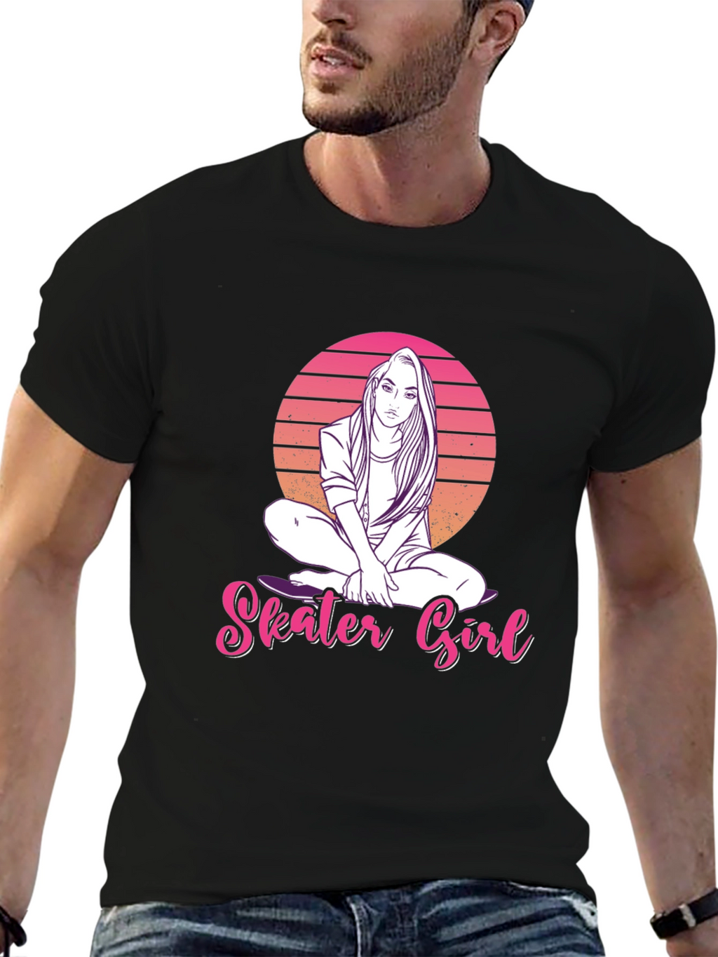 Skater Girl Graphic Tee - Retro Sunset Design