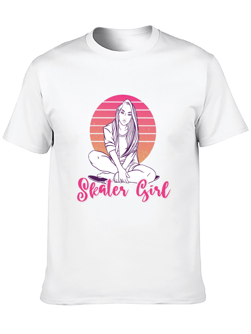 Skater Girl Graphic Tee - Retro Sunset Design