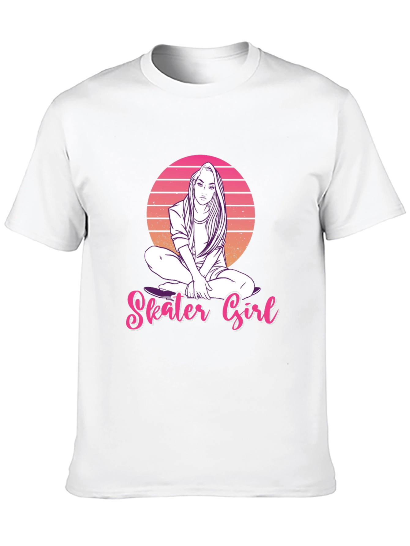 Skater Girl Graphic Tee - Retro Sunset Design