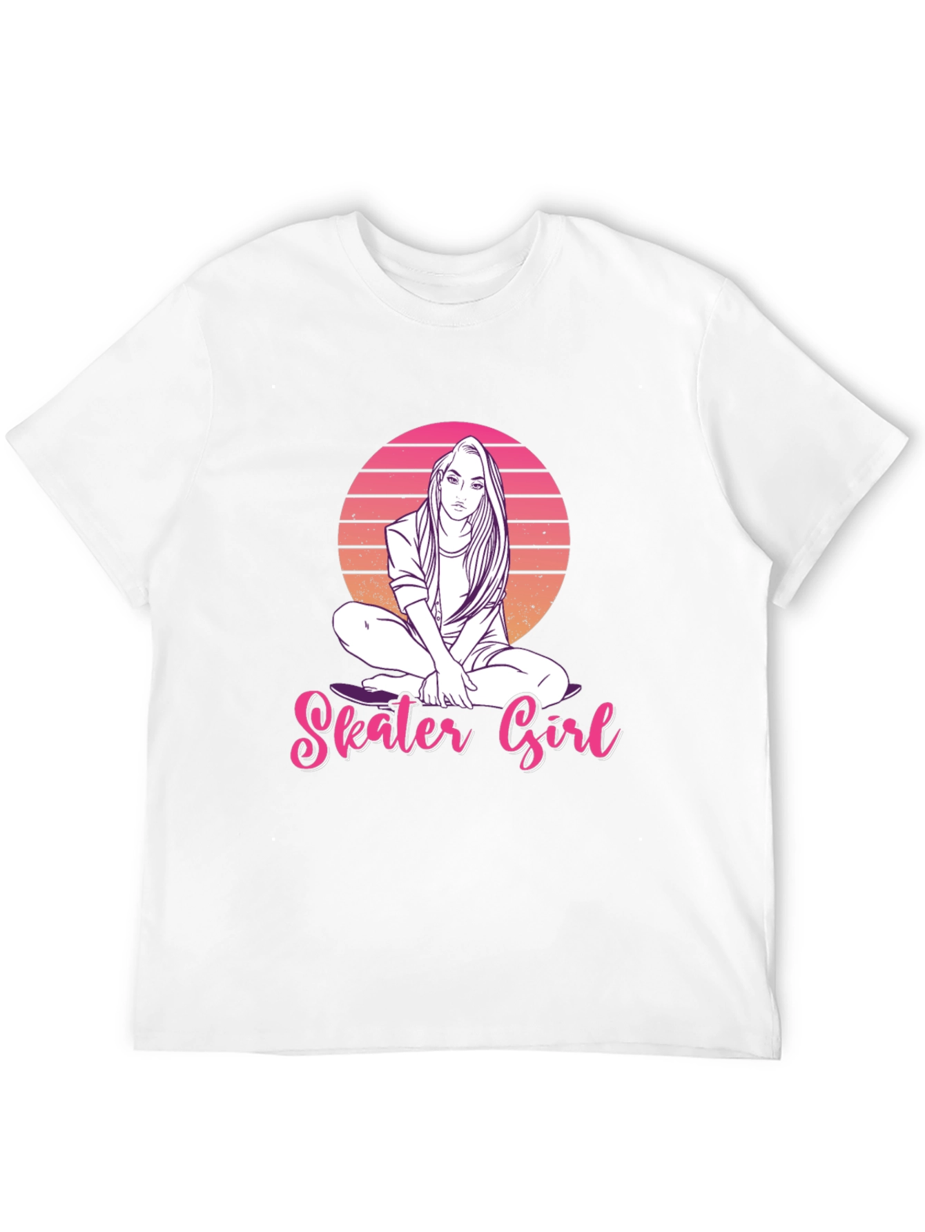 Skater Girl Graphic Tee - Retro Sunset Design