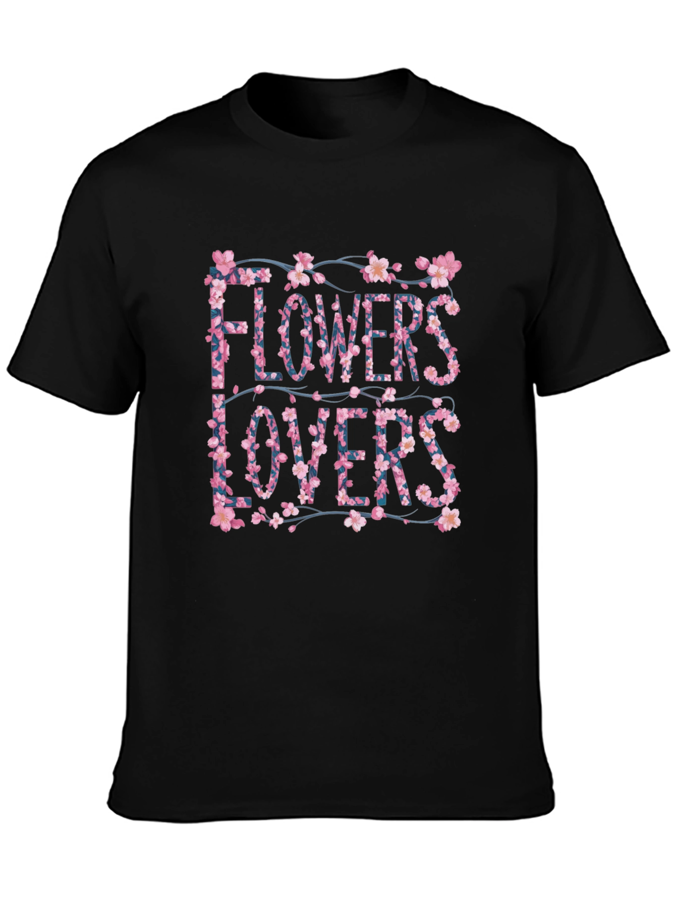 Floral Flowers Lovers Graphic Black T-Shirt
