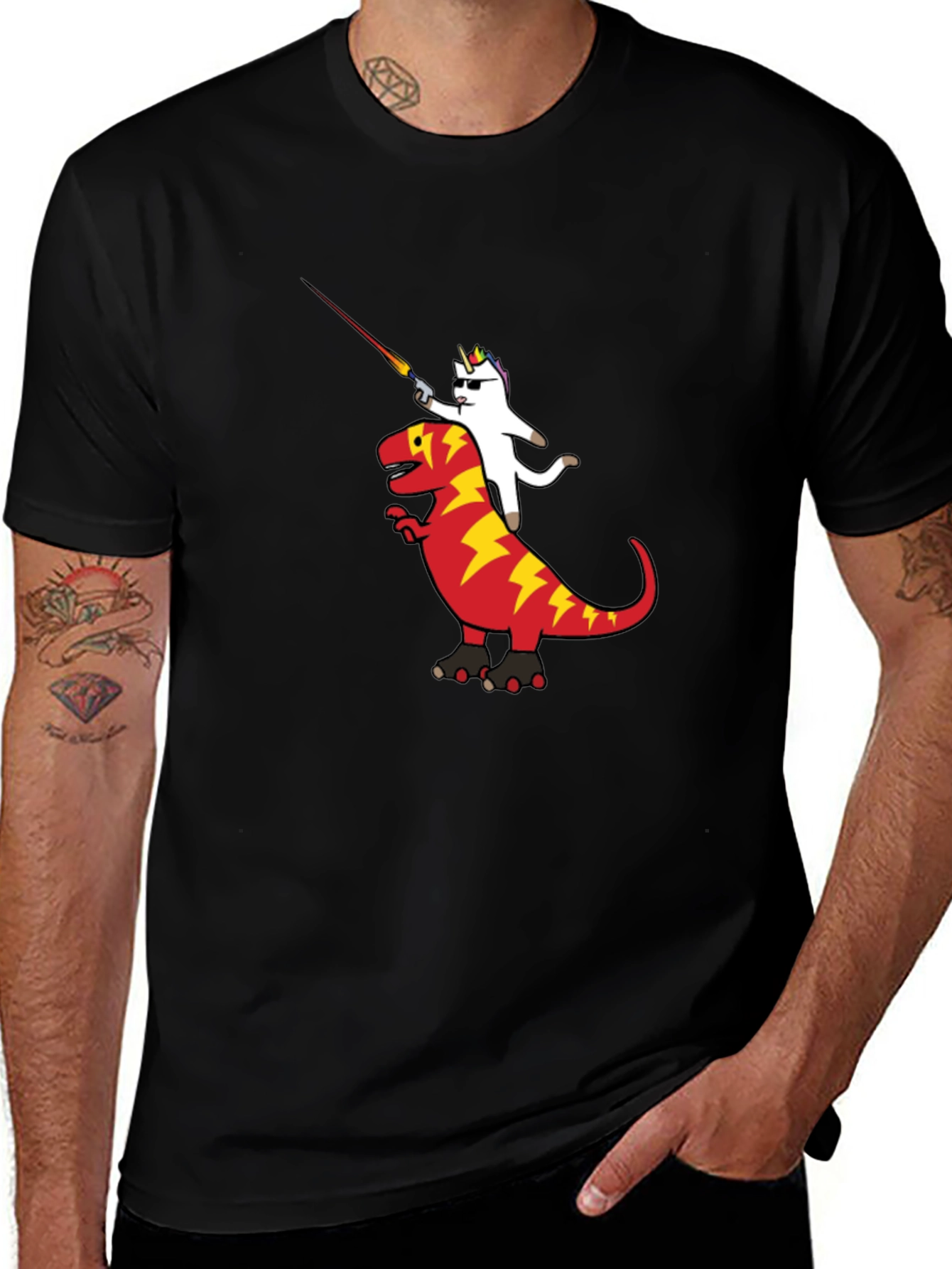 Unicorn Riding Dinosaur Graphic T-Shirt