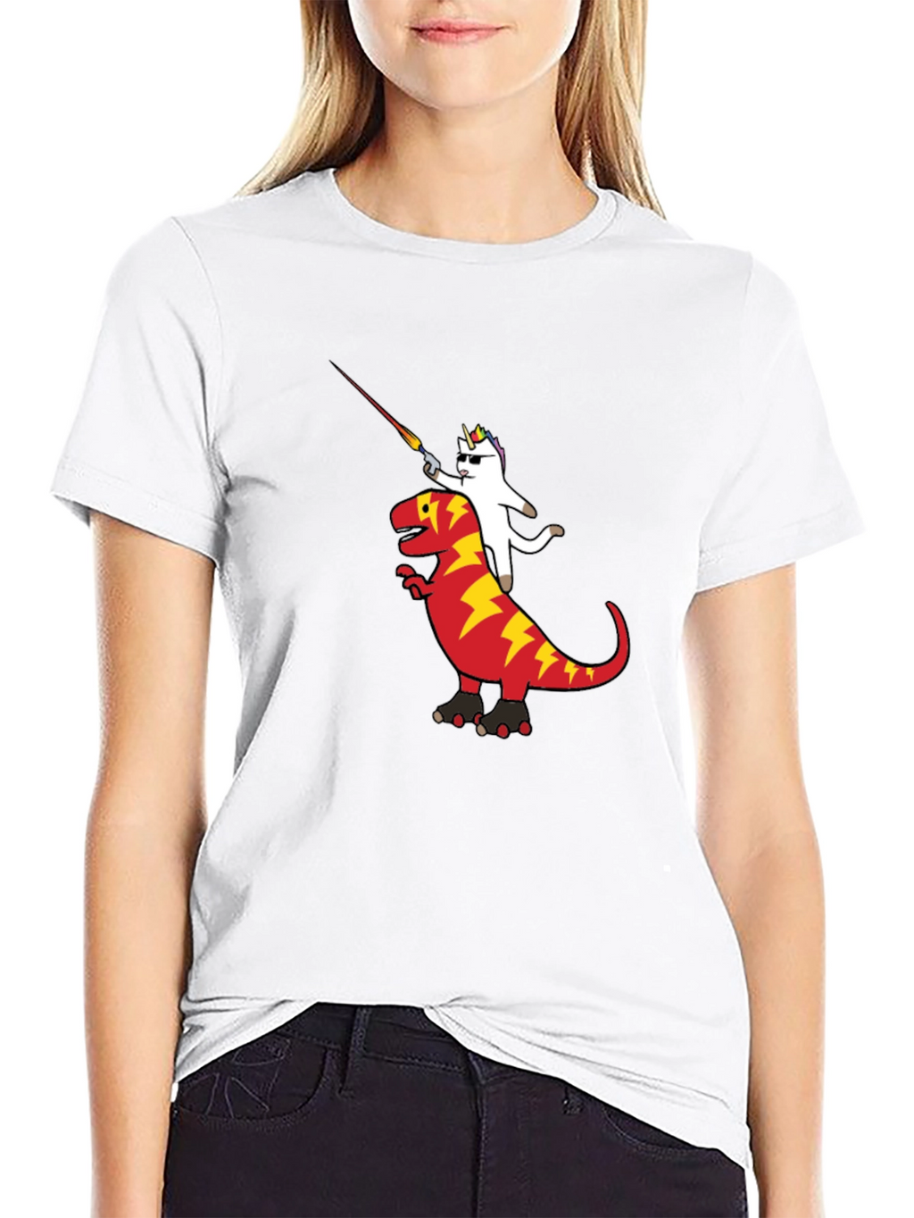 Unicorn Riding Dinosaur Graphic T-Shirt