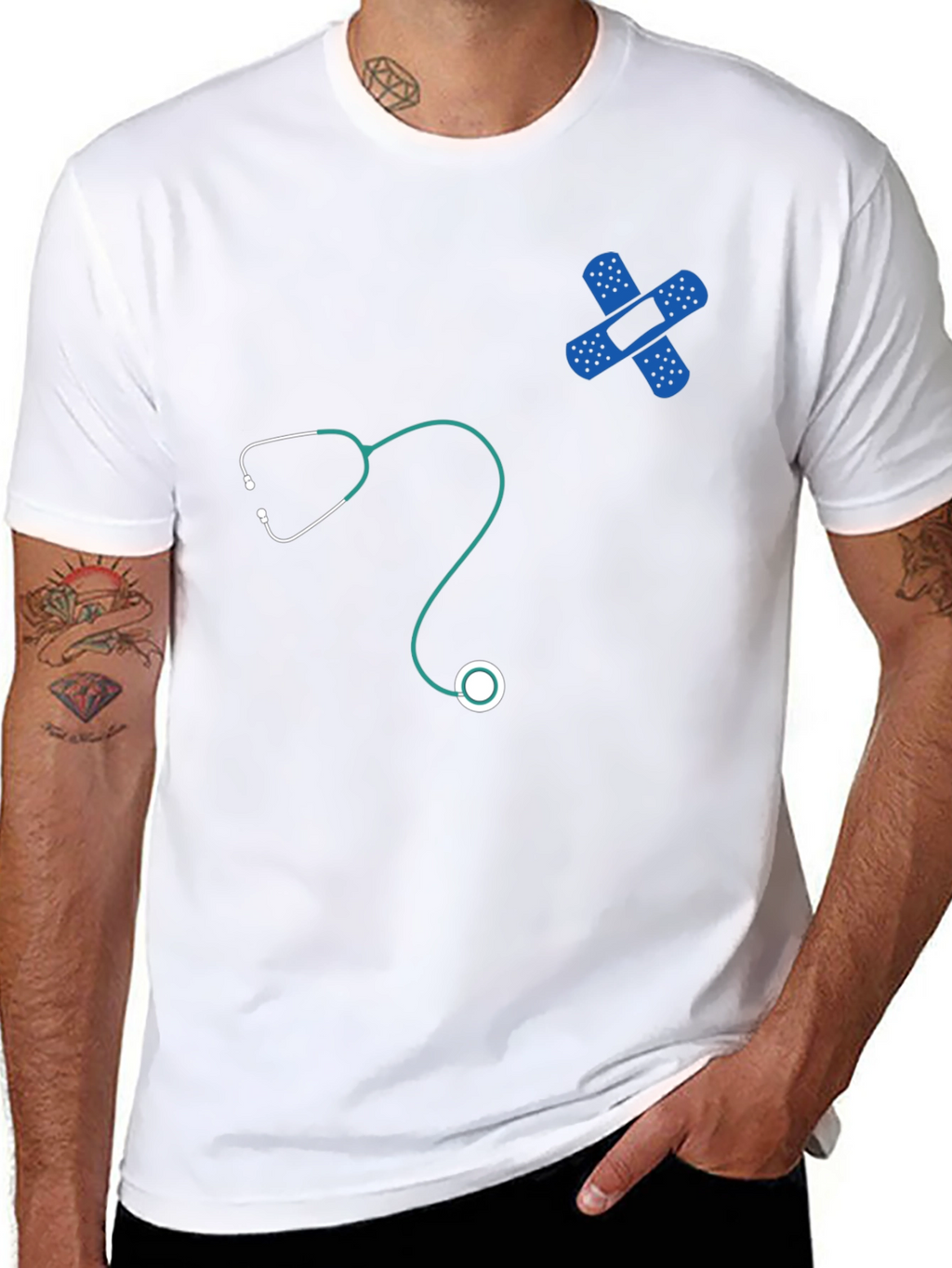 Medical Humor T-Shirt - Stethoscope & Bandage Design
