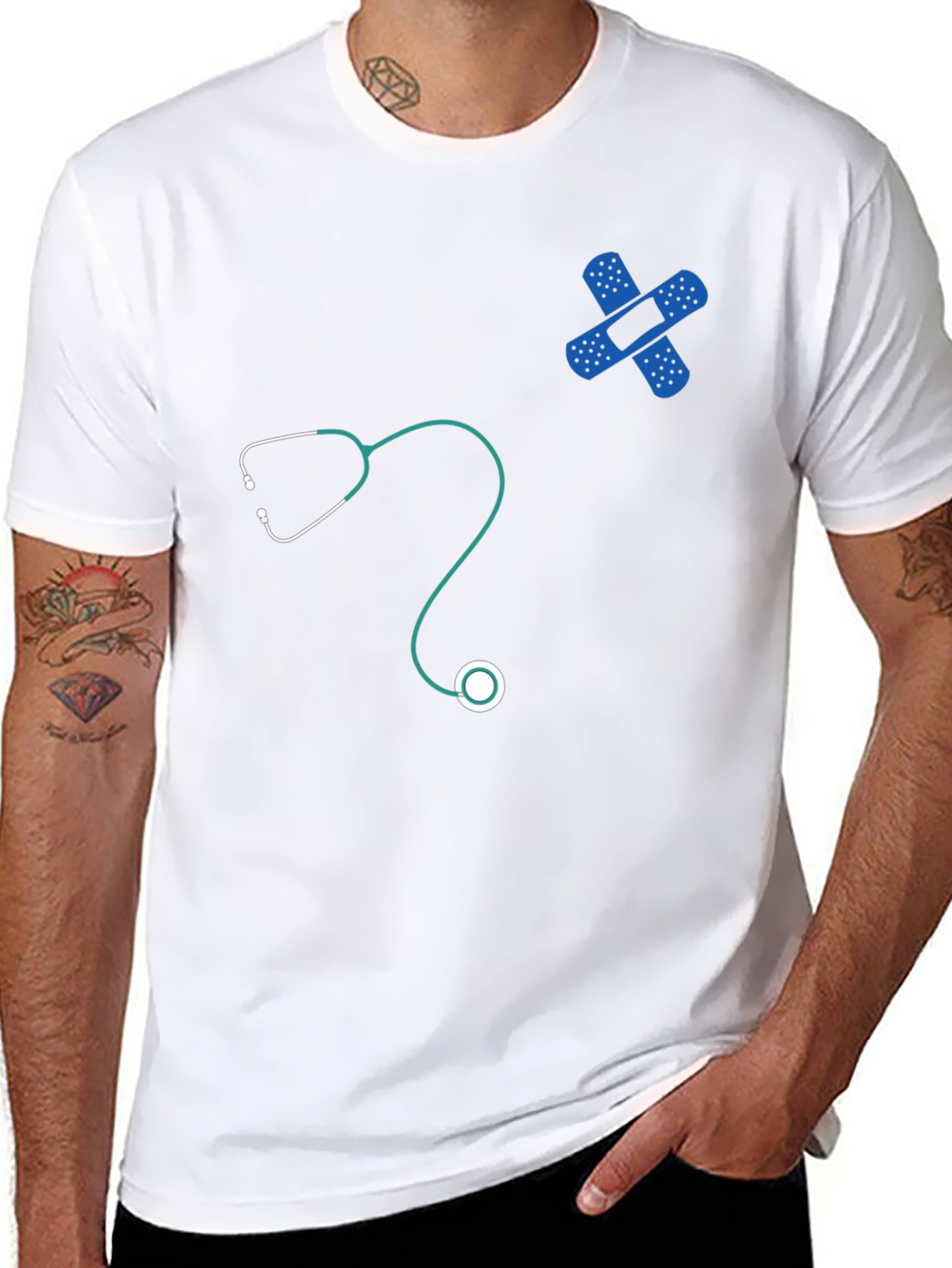 Medical Humor T-Shirt - Stethoscope & Bandage Design