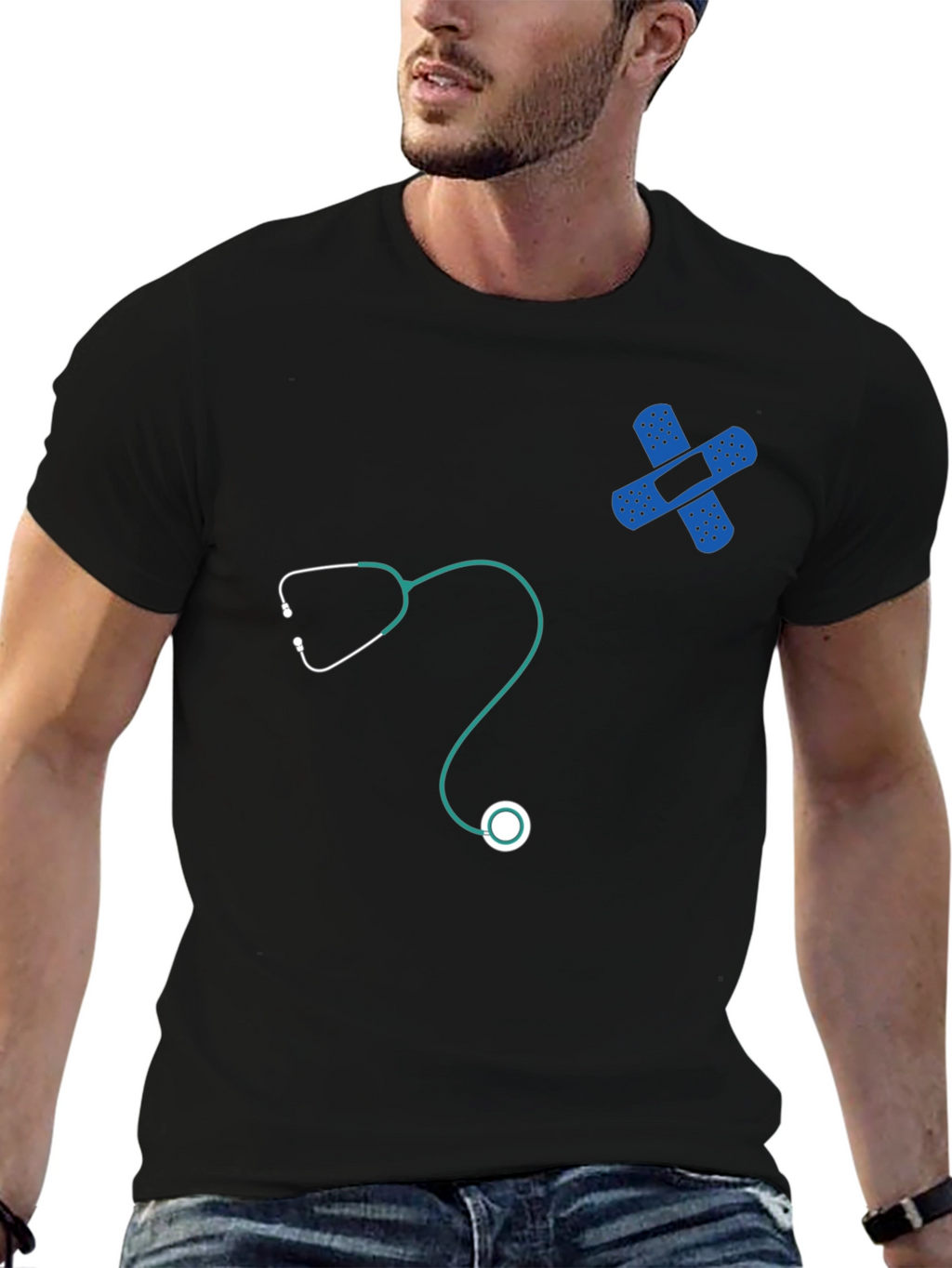 Medical Humor T-Shirt - Stethoscope & Bandage Design