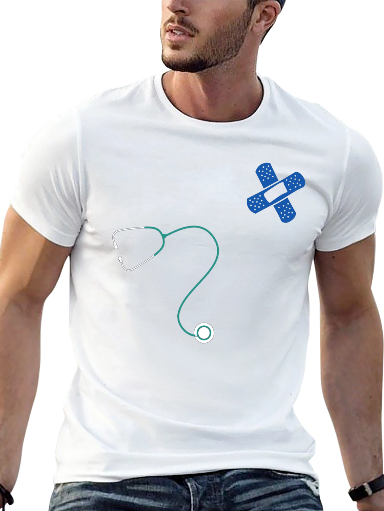 Medical Humor T-Shirt - Stethoscope & Bandage Design