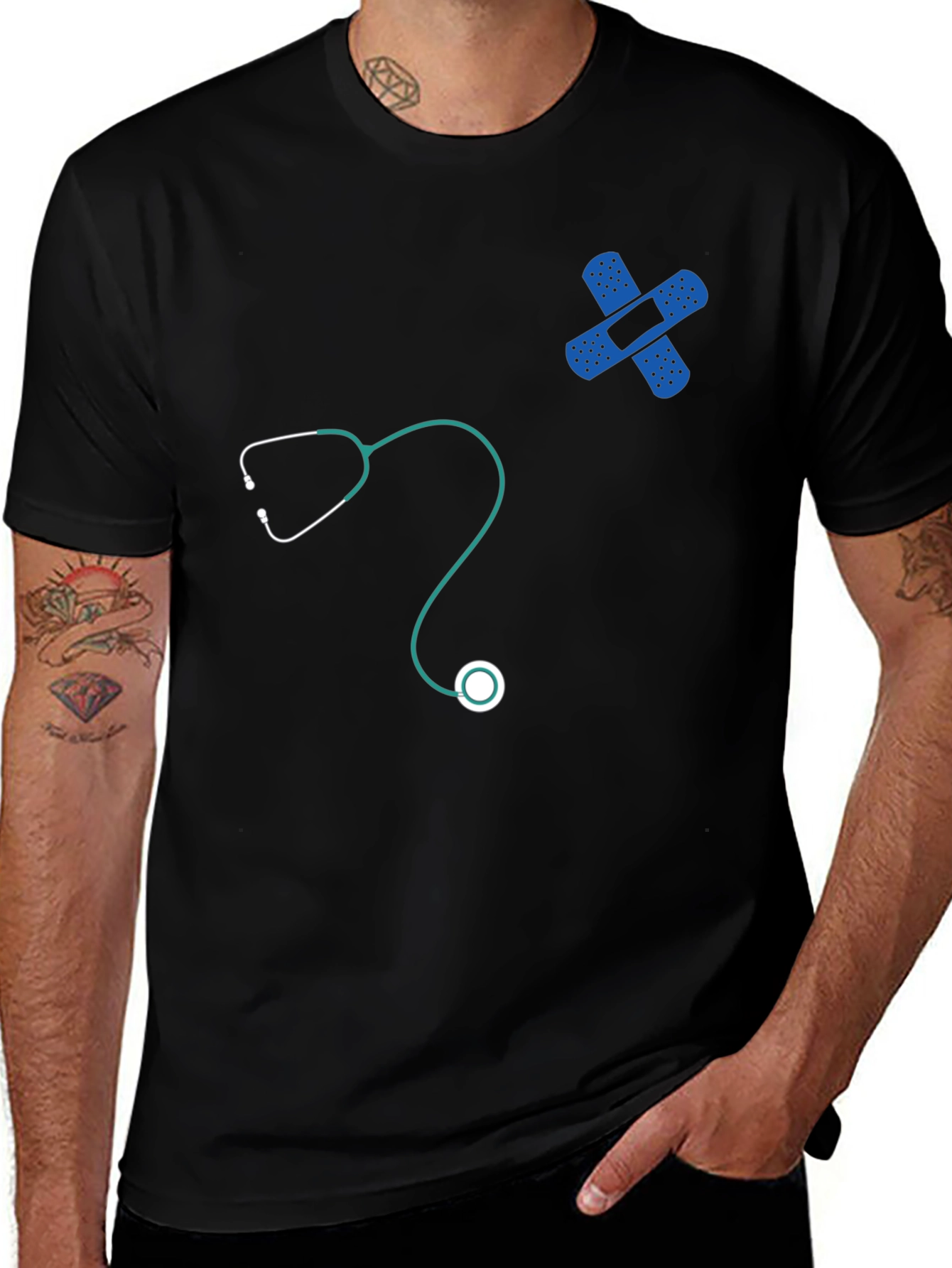 Medical Humor T-Shirt - Stethoscope & Bandage Design