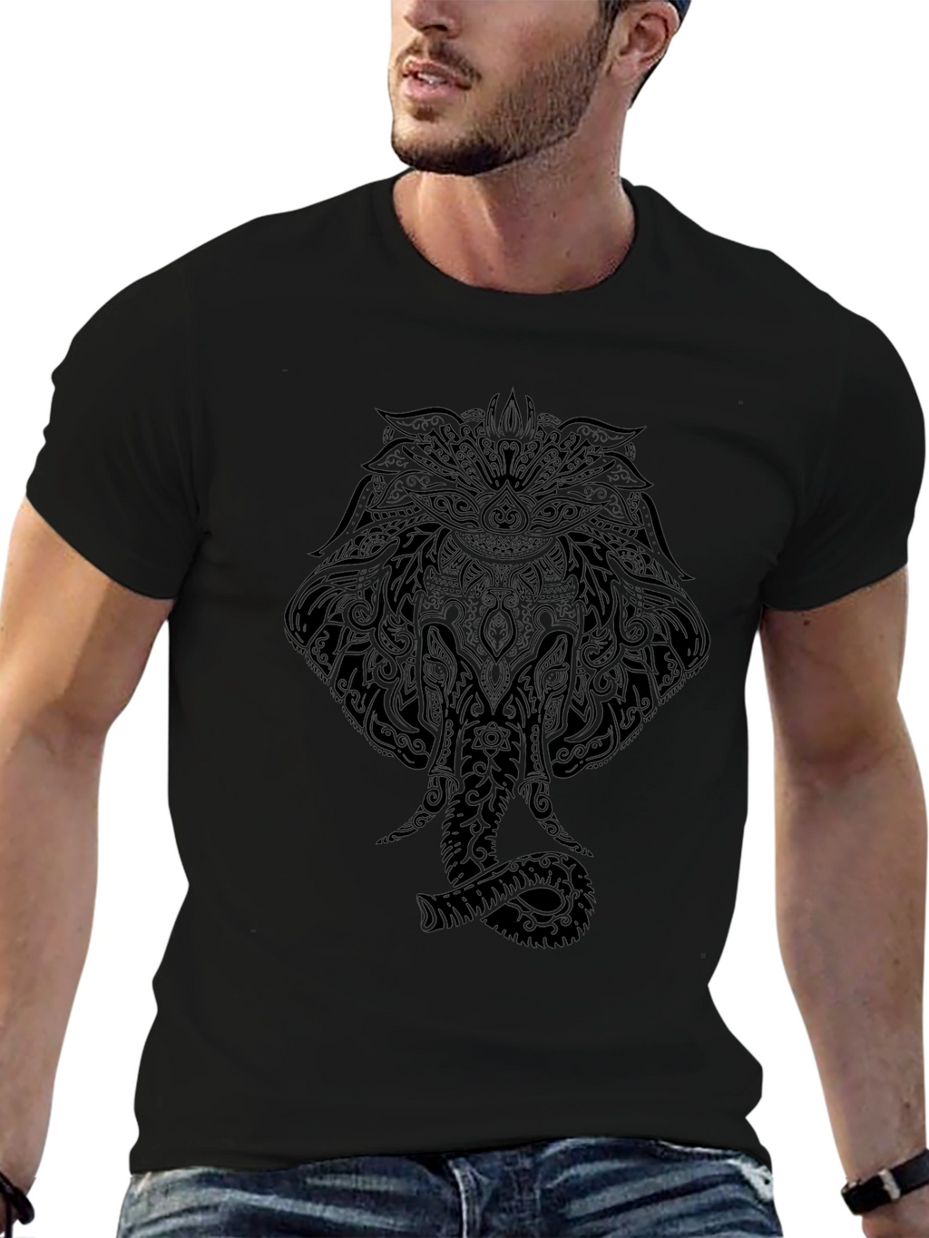 Mens Black Elephant Mandala Graphic Tee