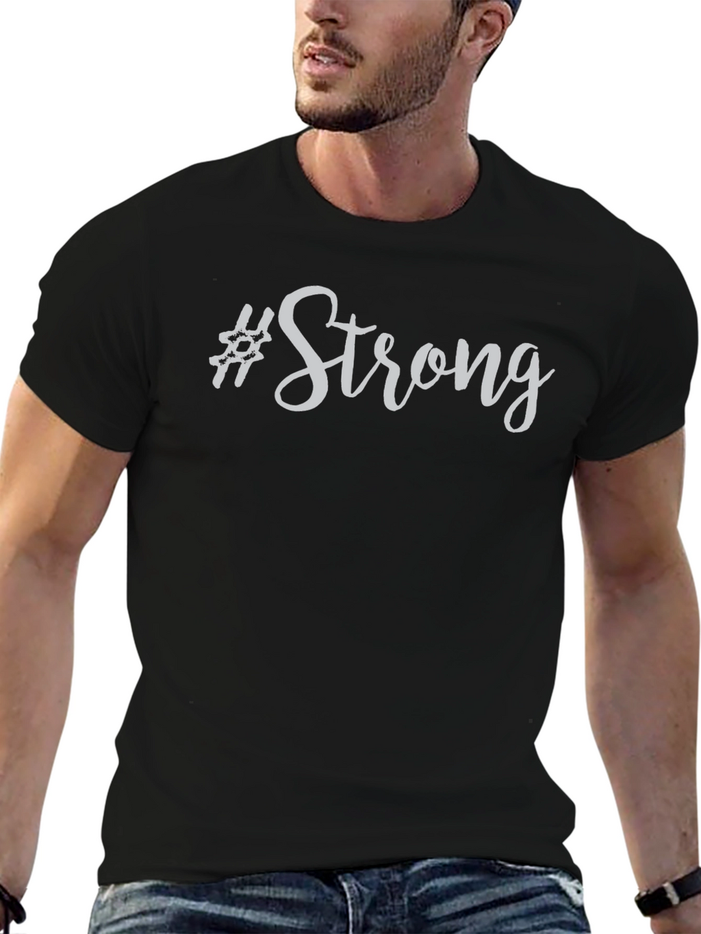 Strong Graphic Tee - Mens Black Cotton T-Shirt