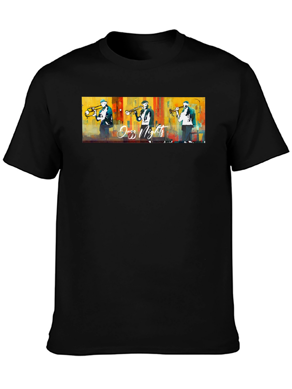 Jazz Nights Trumpet Player Graphic Black T-Shirt