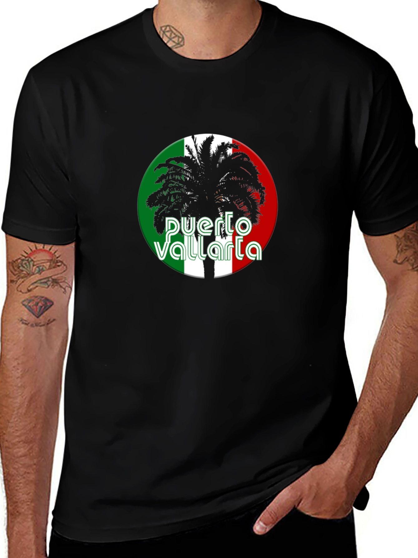 Puerto Vallarta Palm Tree Black T-Shirt