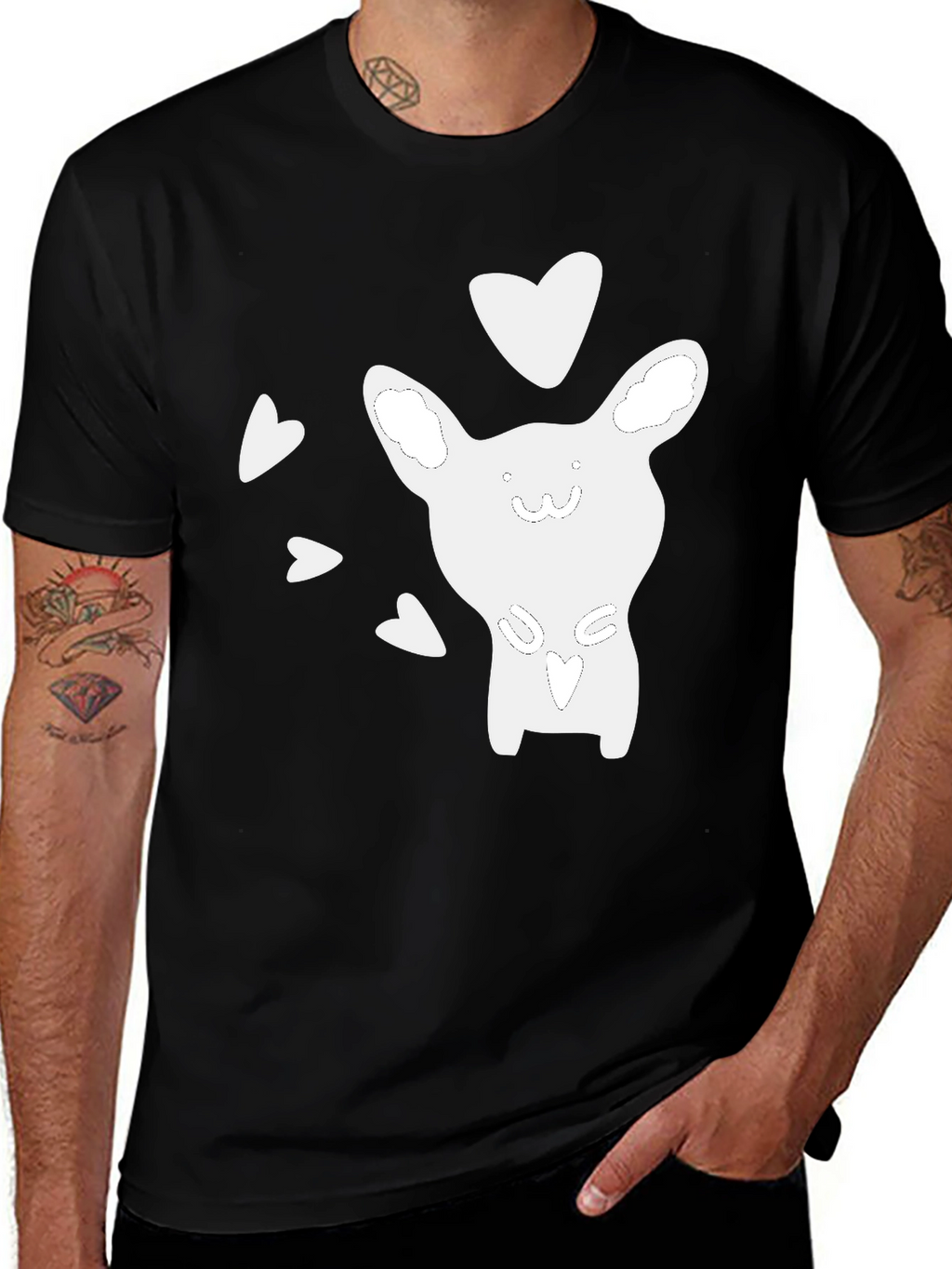 Cute Cartoon Animal Heart Graphic Black T-Shirt