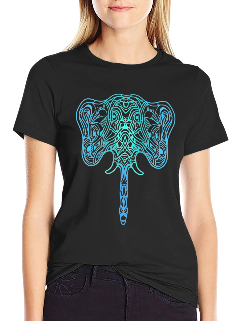 Geometric Elephant Graphic Tee - Stylish Mens Black T-Shirt