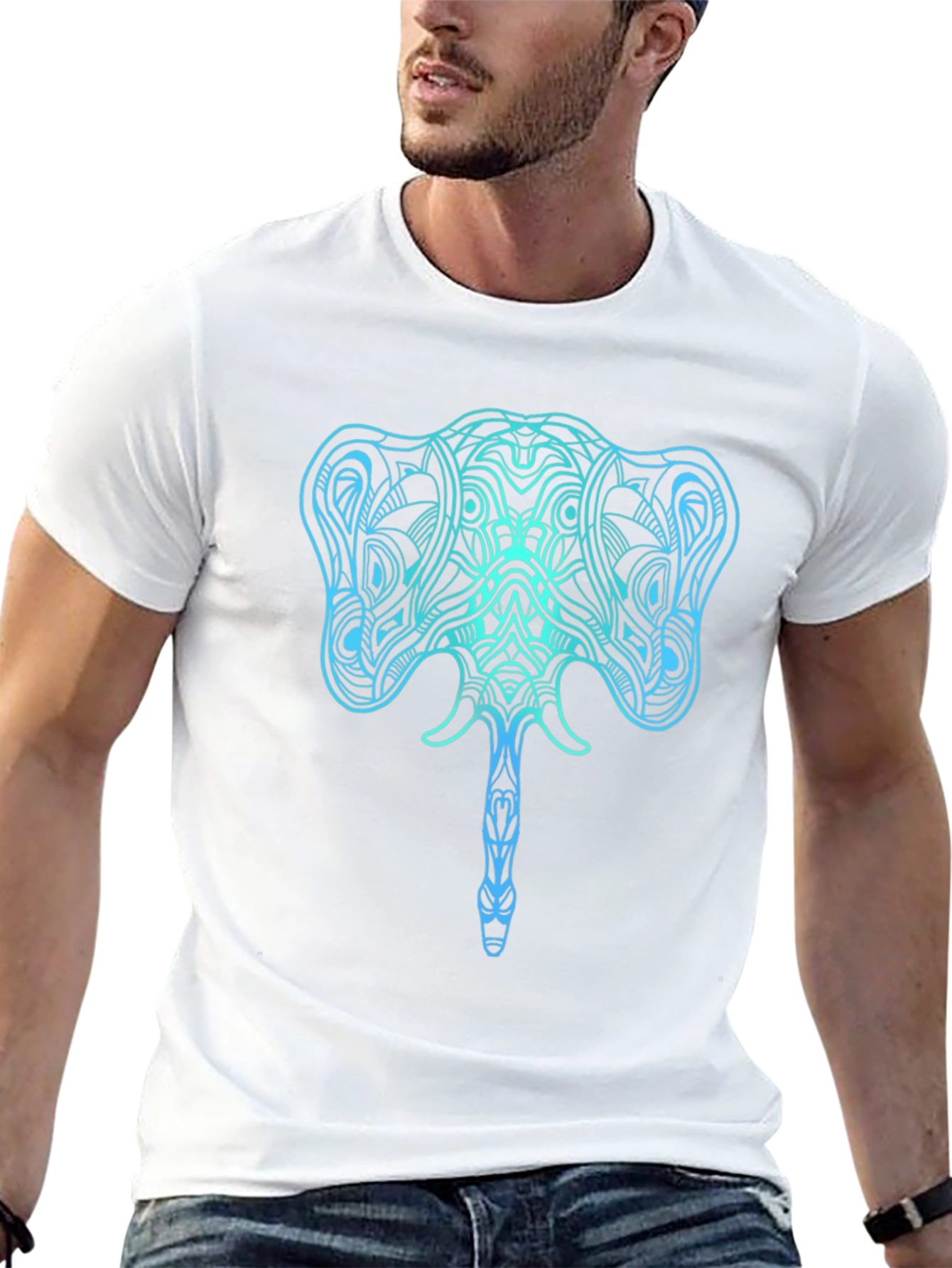 Geometric Elephant Graphic Tee - Stylish Mens Black T-Shirt