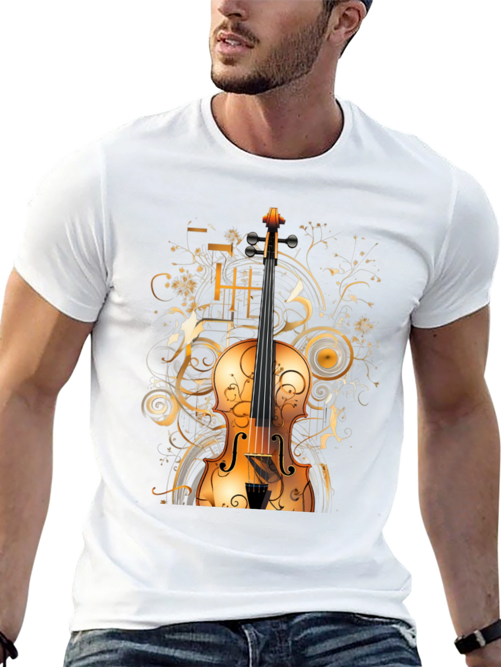 Musical Violin Graphic Tee - Stylish Black T-Shirt