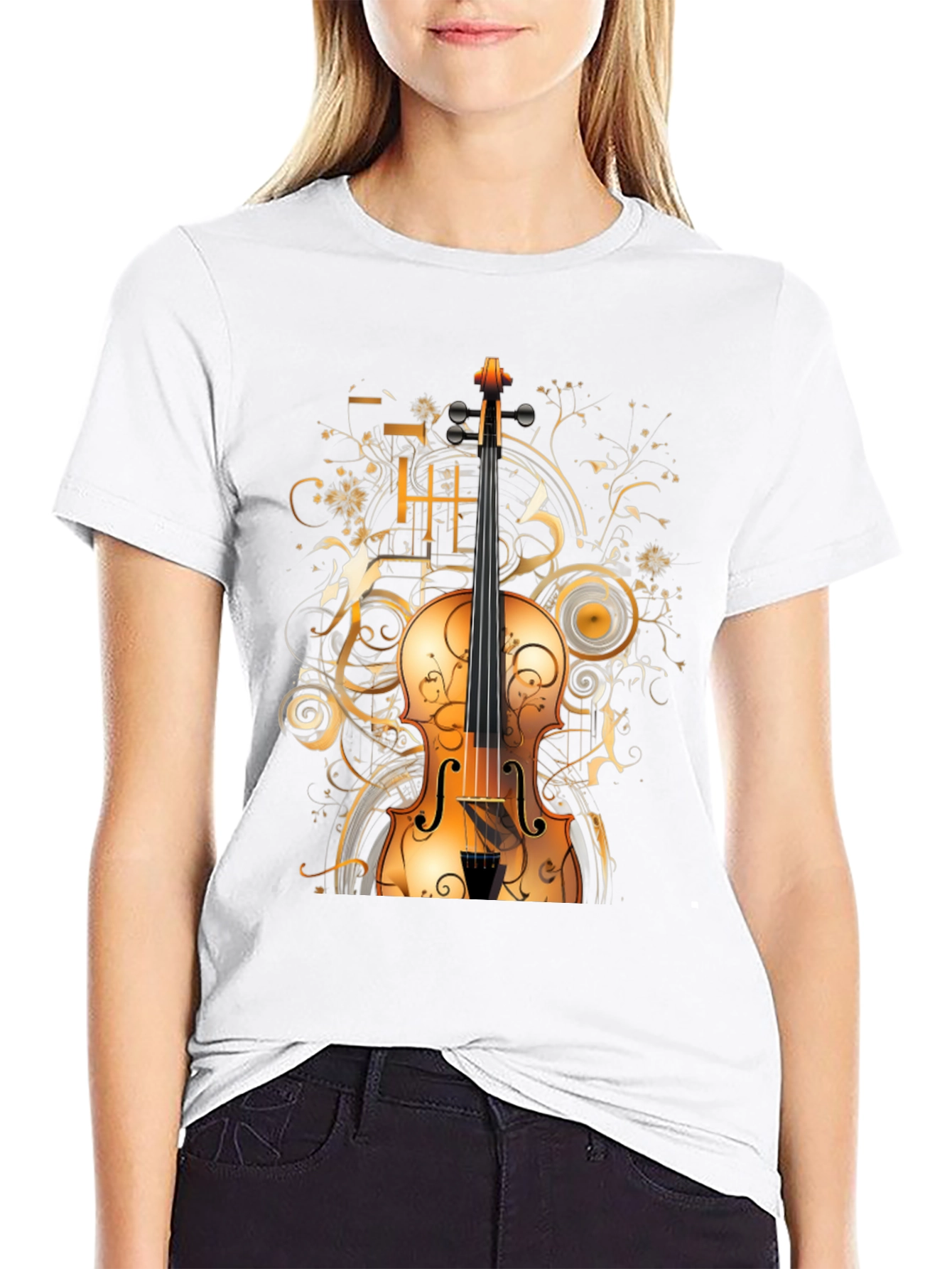 Musical Violin Graphic Tee - Stylish Black T-Shirt