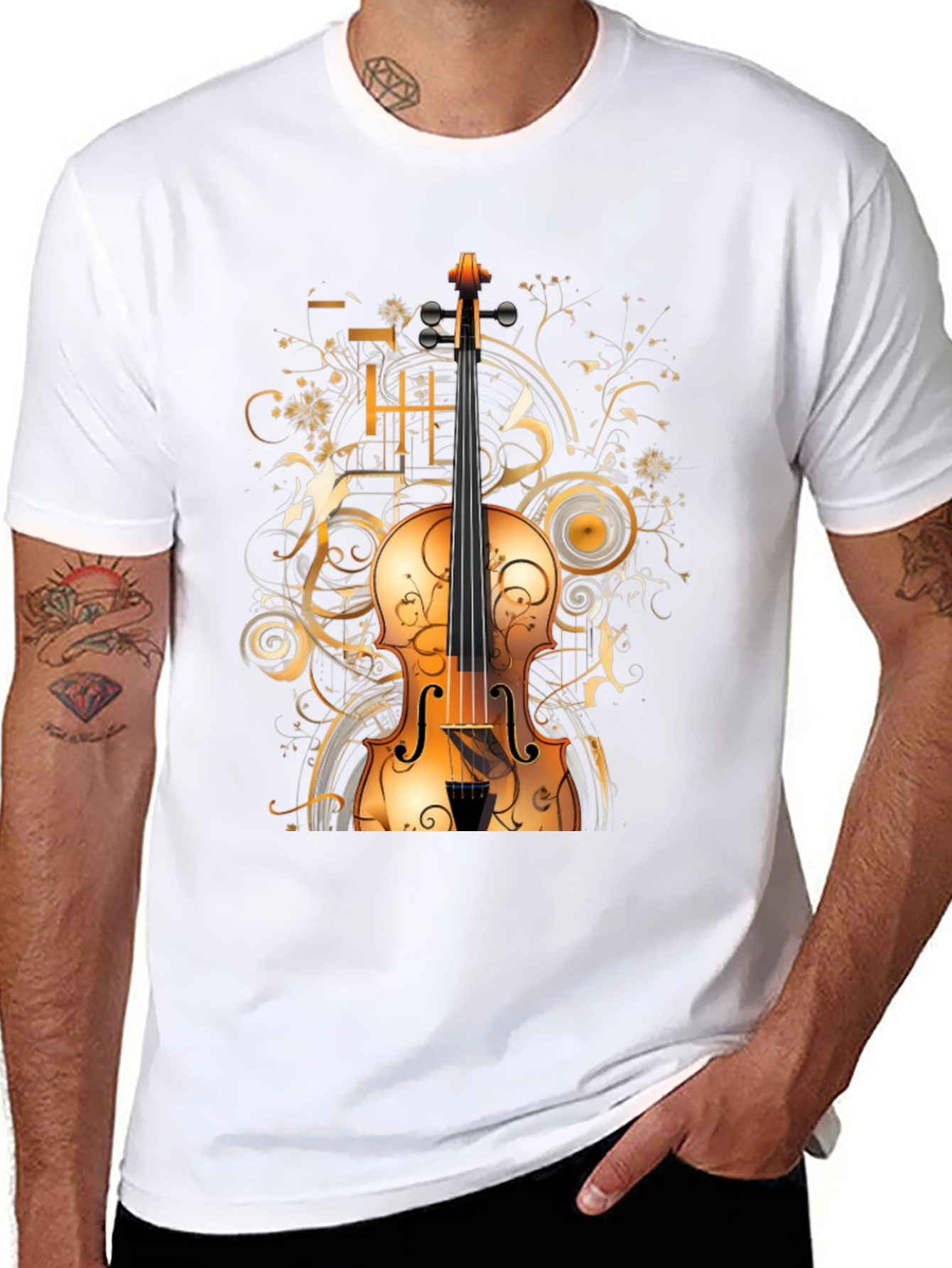 Musical Violin Graphic Tee - Stylish Black T-Shirt