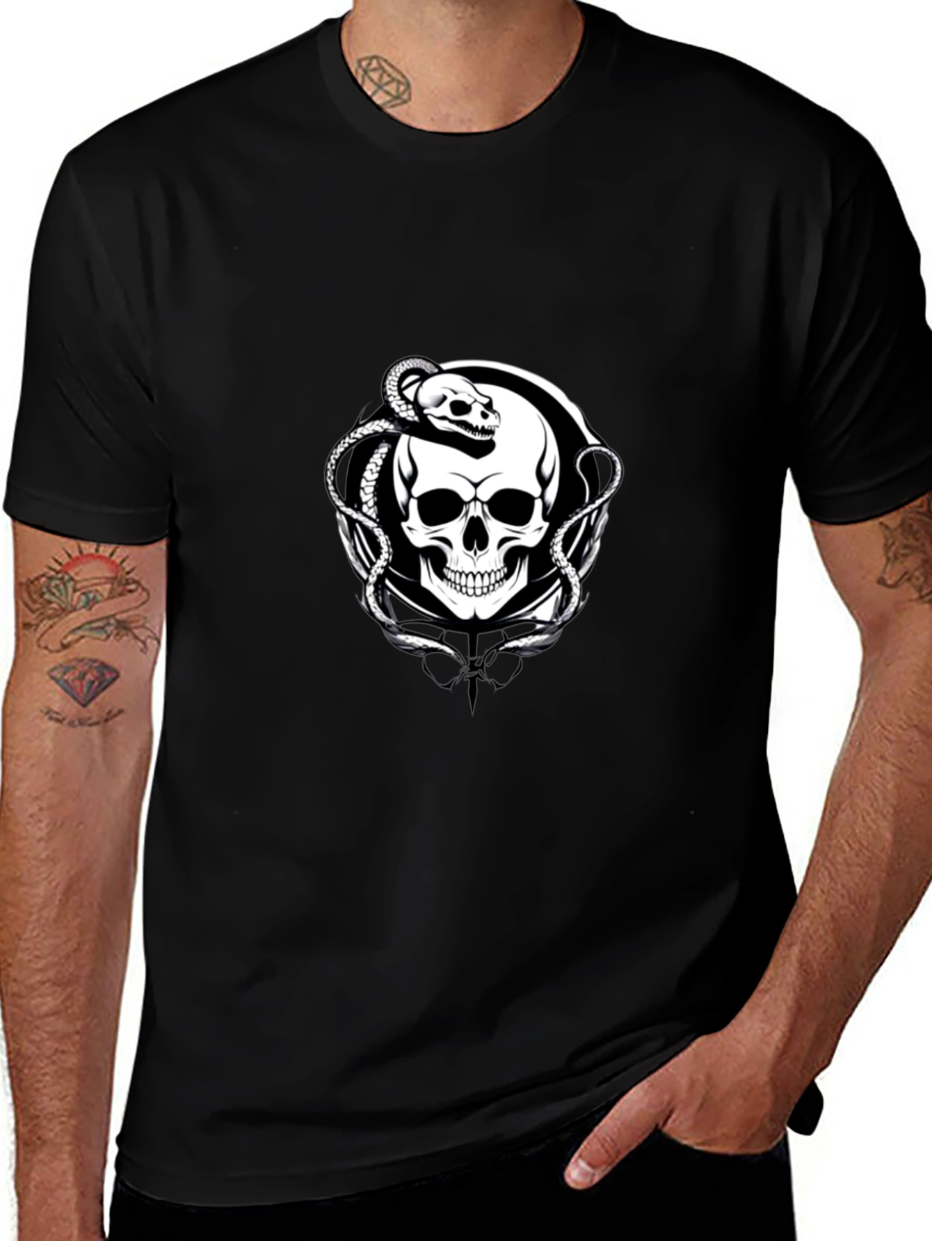 Skull & Snake Graphic Tee - Black
