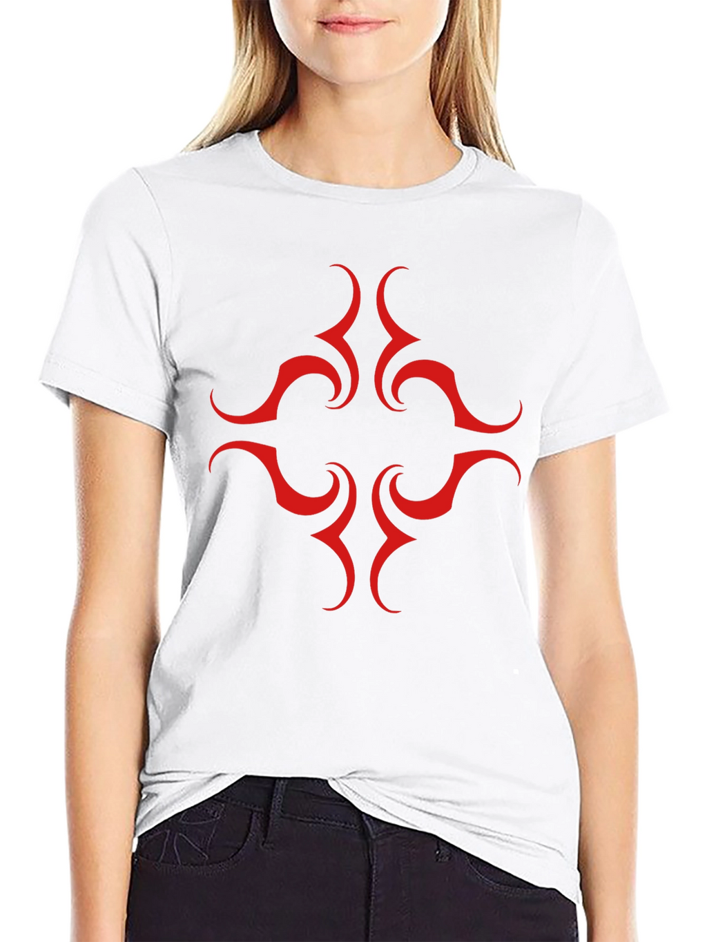 Black Tee with Red Tribal Design