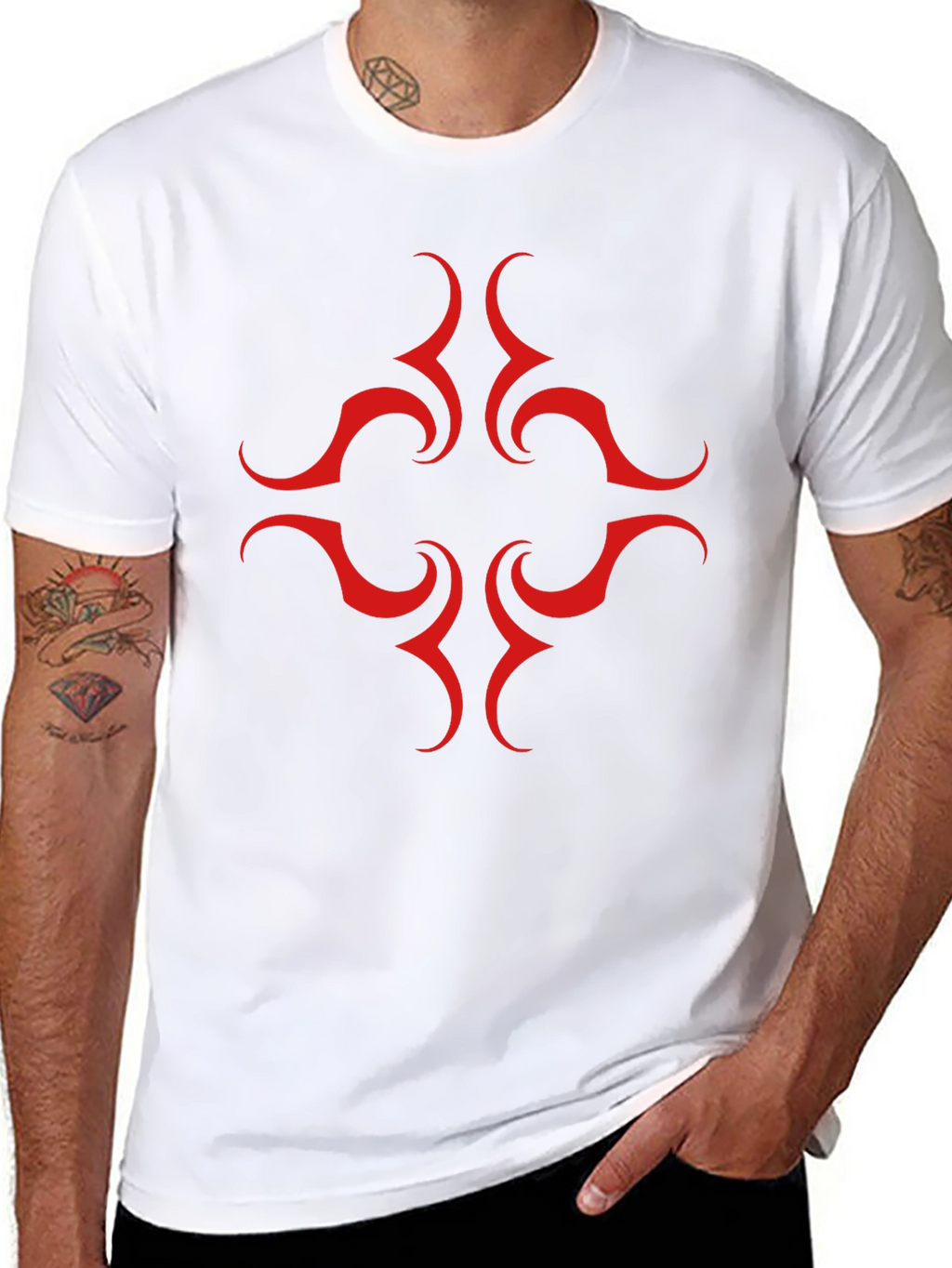 Black Tee with Red Tribal Design