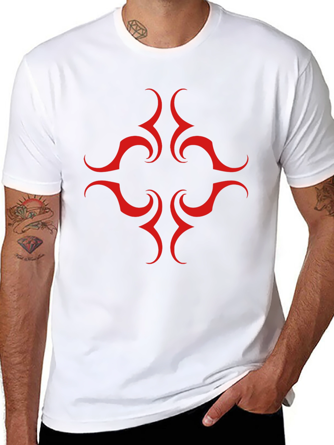 Black Tee with Red Tribal Design