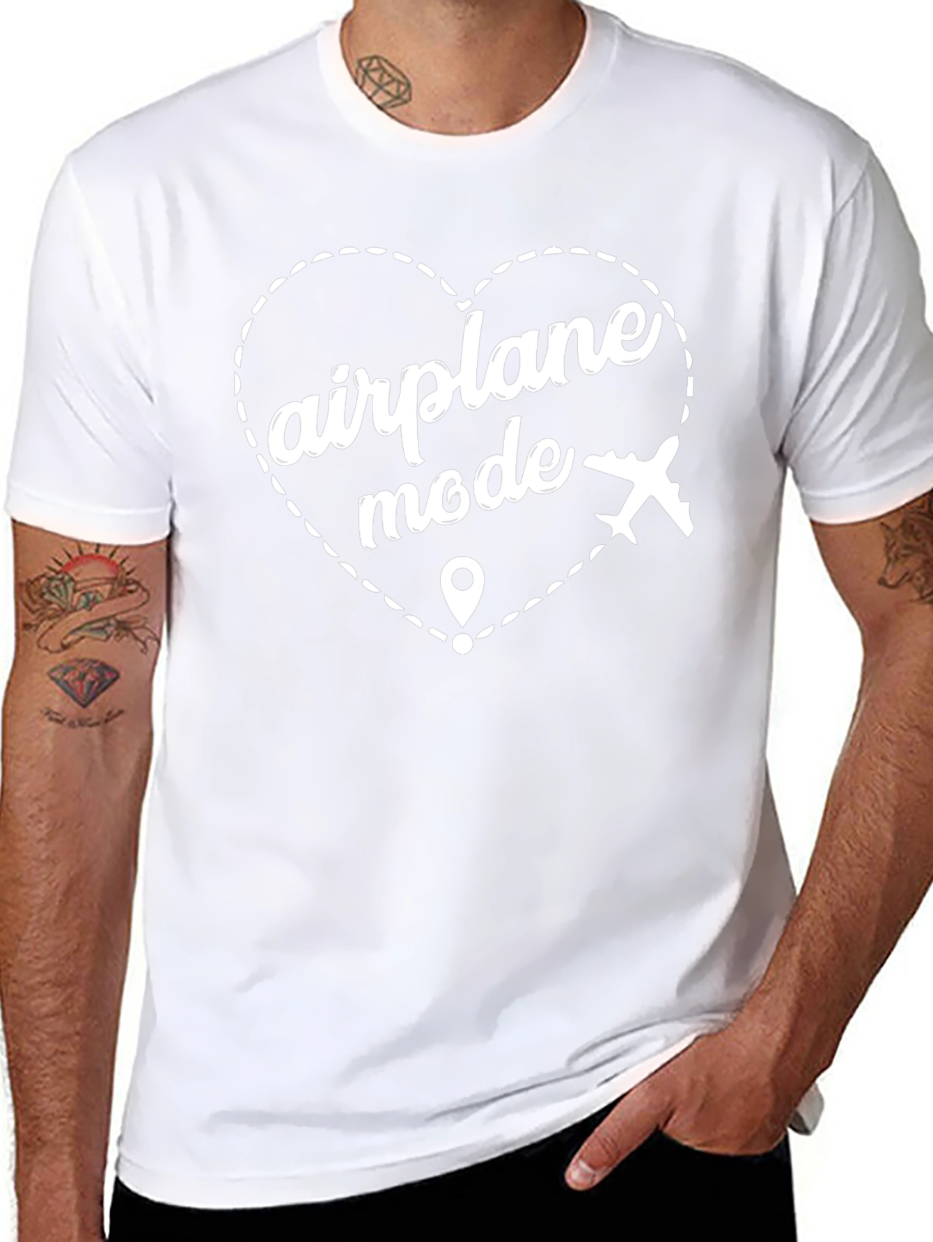 Airplane Mode Heart Graphic T-Shirt - Black