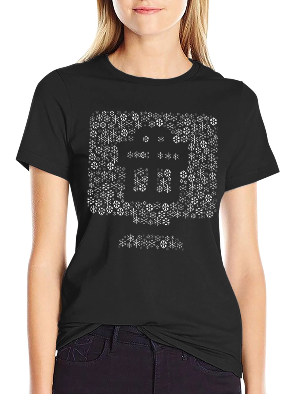 Geometric Snowflake Bitcoin Graphic Tee - Black