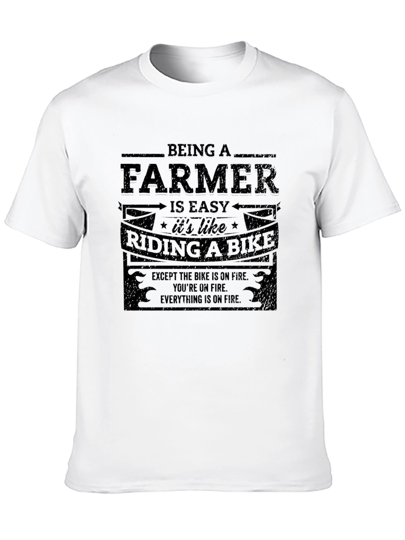 Funny Farmer T-Shirt: Riding a Bike on Fire