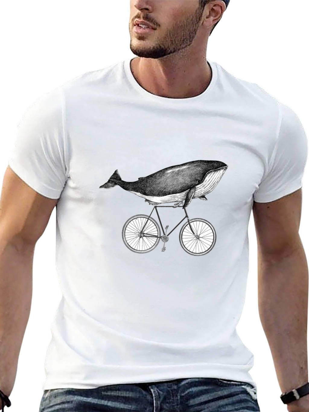Whale on Bike Graphic Tee - Unisex Cotton T-Shirt