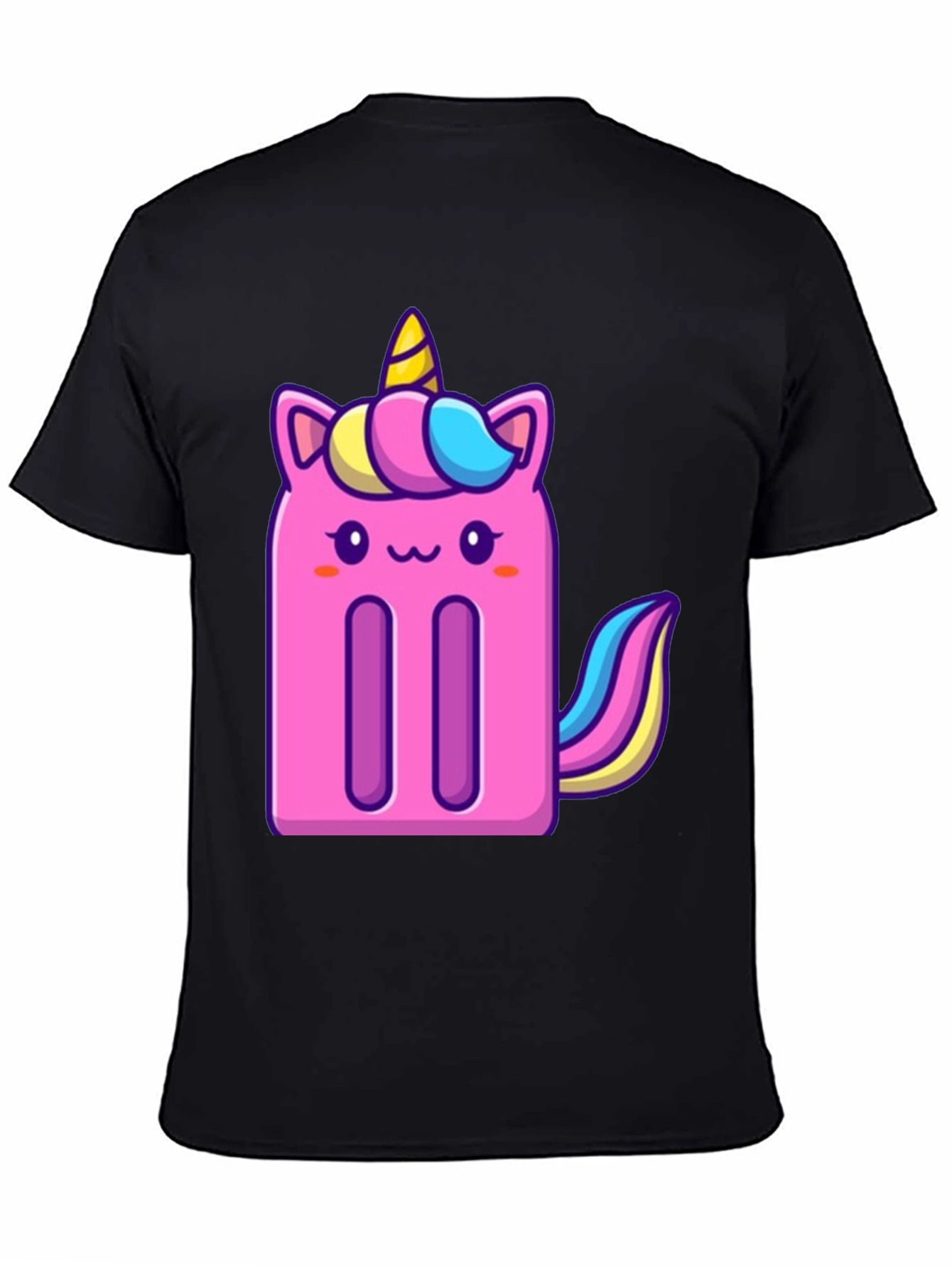 Unicorn Popsicle Graphic Tee - Black Cotton Blend T-Shirt