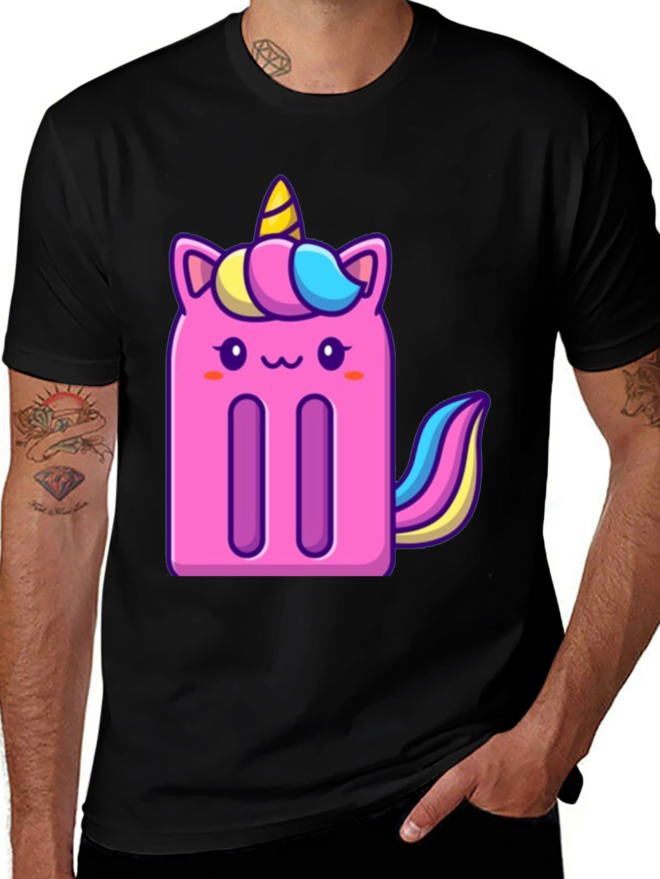 Unicorn Popsicle Graphic Tee - Black Cotton Blend T-Shirt