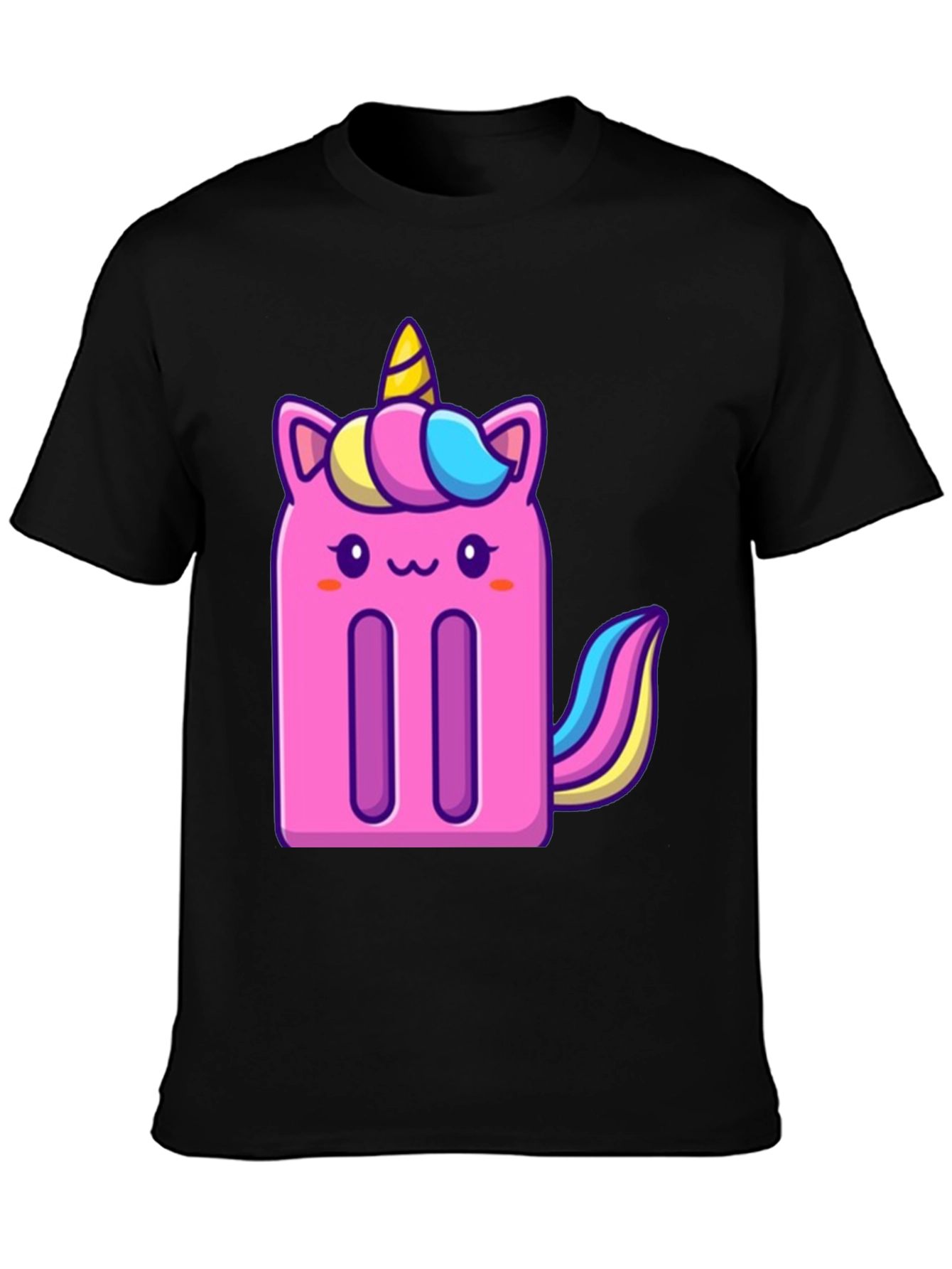 Unicorn Popsicle Graphic Tee - Black Cotton Blend T-Shirt