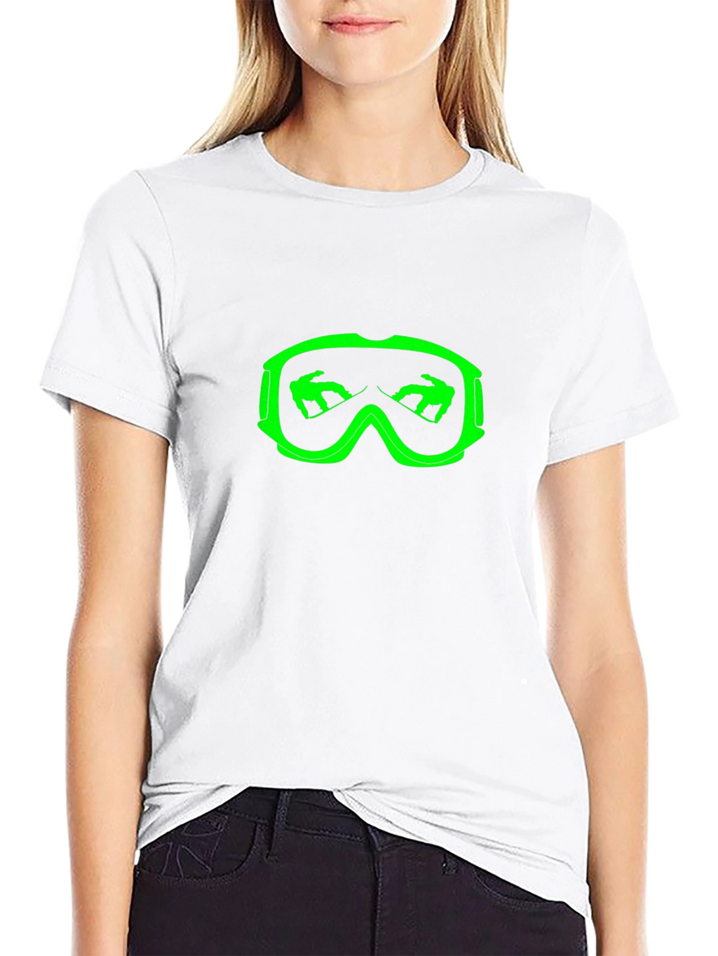 Cool Black T-Shirt with Green Ski Goggles Design