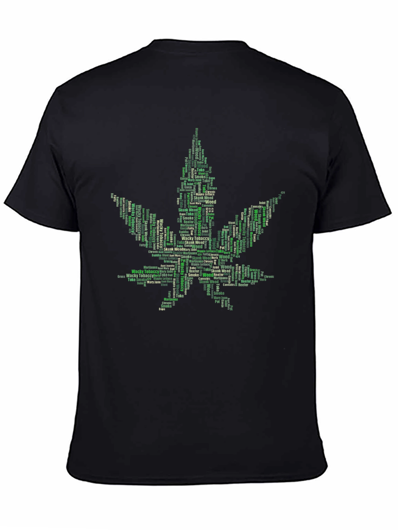 Weed Leaf Word Art Black T-Shirt