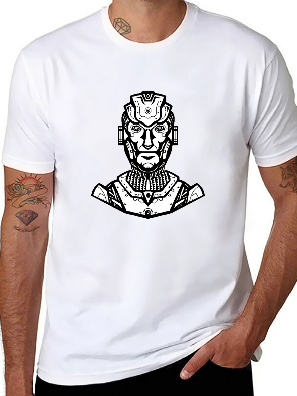 Sci-Fi Robot Graphic Tee - Black Cotton T-Shirt