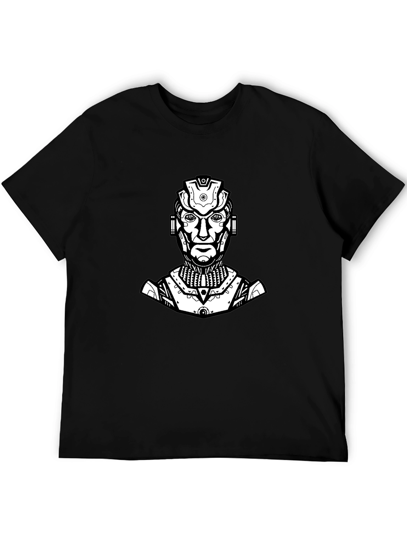 Sci-Fi Robot Graphic Tee - Black Cotton T-Shirt