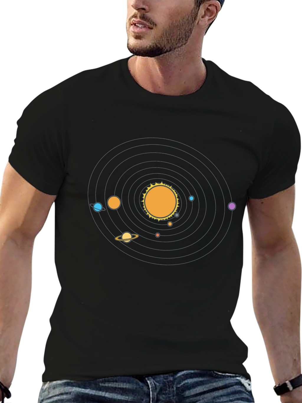 Planets Graphic Print Black T-Shirt